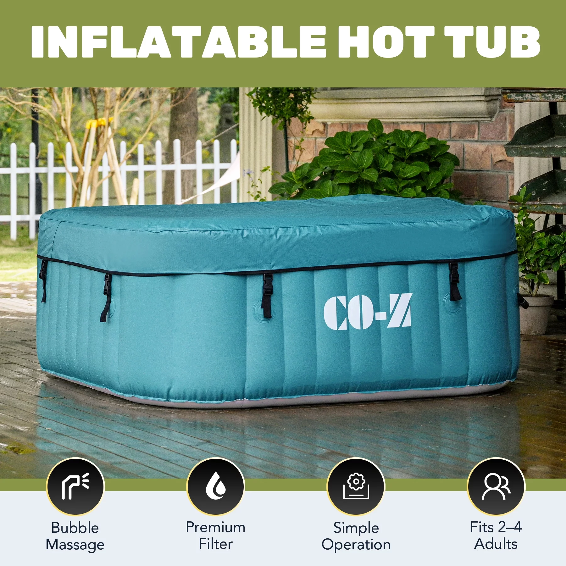 CO-Z 4 Person 5ft Inflatable Hot Tub Pool with Massage Jets and All Accessories Teal