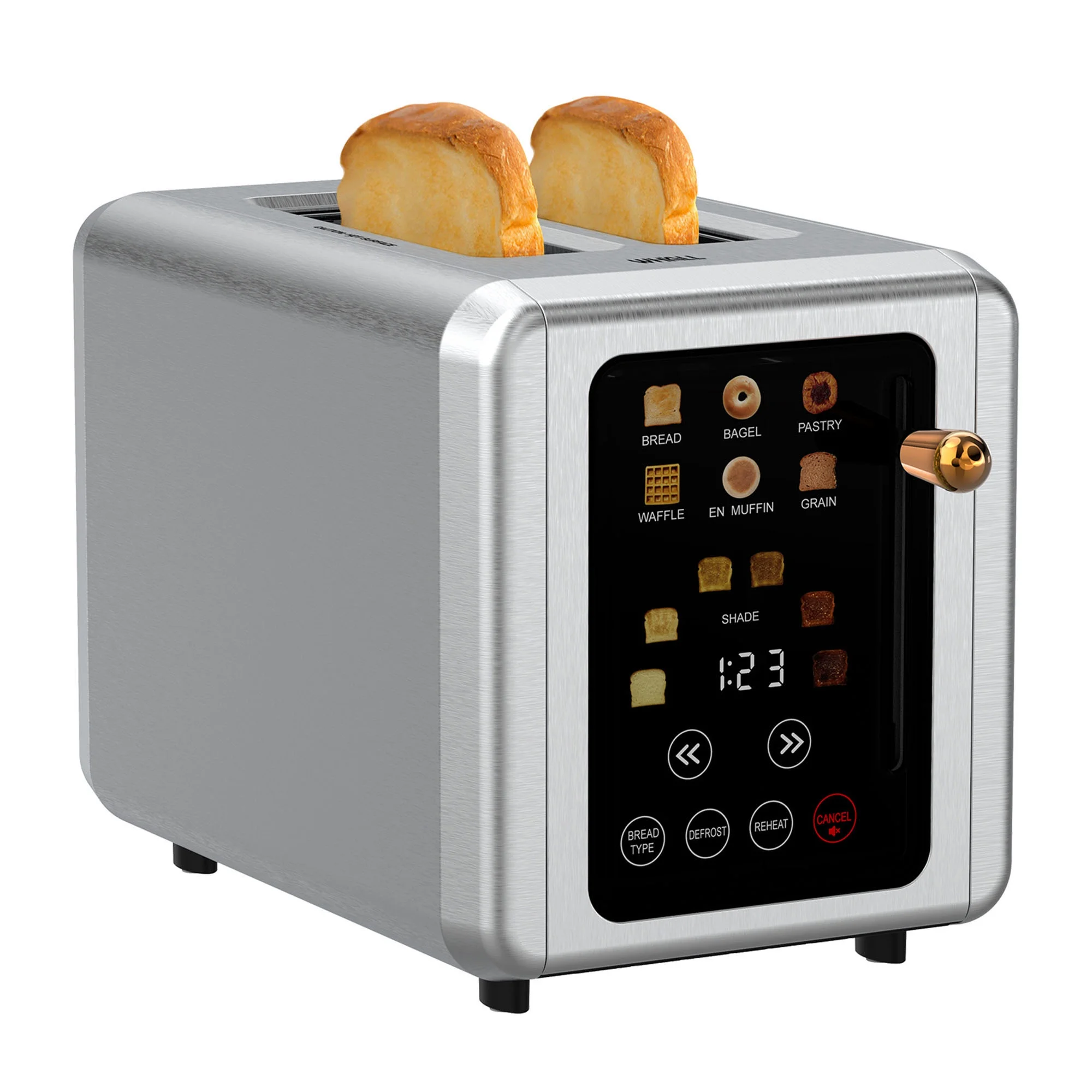 WHALL 2 Slice Touchscreen Toaster – Stainless Steel Toaster with Wide Slot, 6 Shade Settings, Bagel Function, Removable Crumb Tray