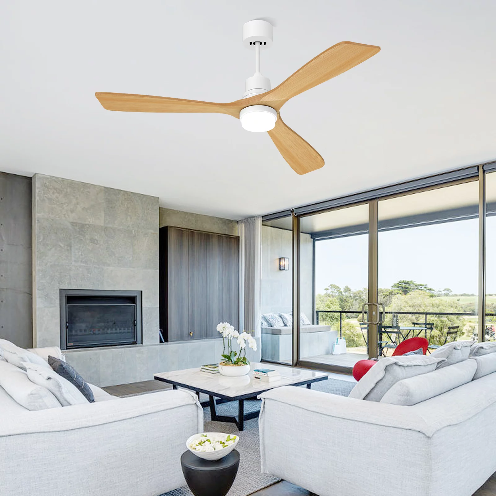 XAUJIX 52” Ceiling Fan with Light and Remote Control, Flush Mount Ceiling Fan 6-Speed Reversible Airflow 3 Wood Fan Blades, Walnut