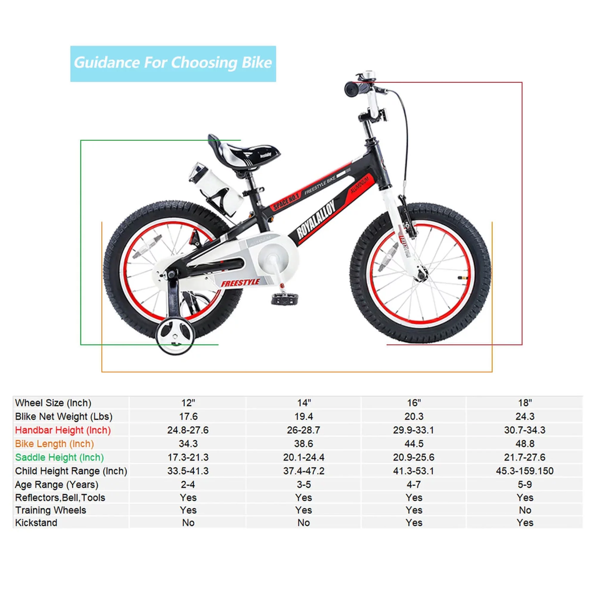 RoyalBaby Space No. 1 Freestyle 14″ Kids Bike w/Training Wheels, Black