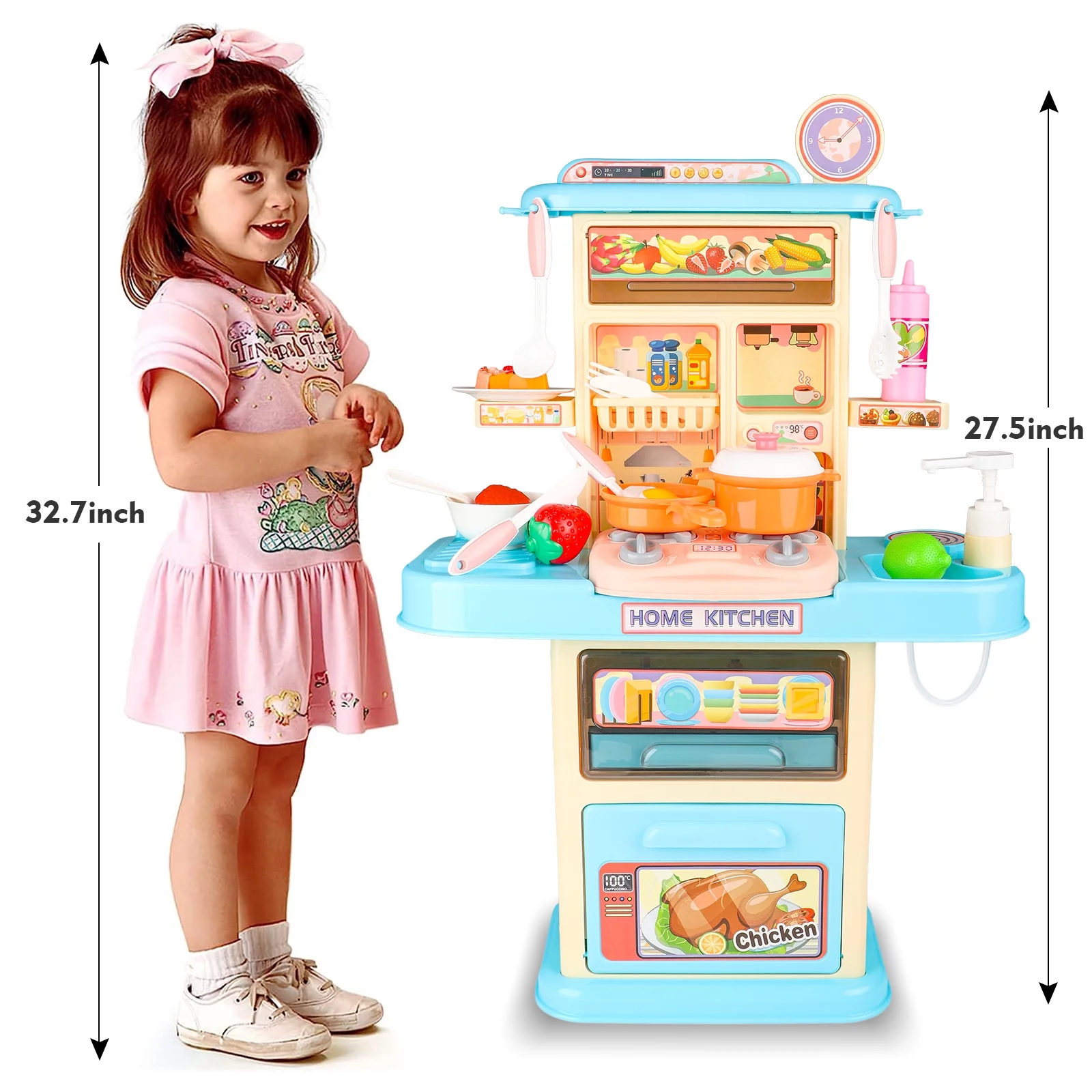 Beefunni Play Kitchen Set for Kids Girls Ages 3-6 Toys, Kids Kitchen Playhouse with Realistic Lights&Sounds, Birthday Christmas Gifts for Toddlers Girls.