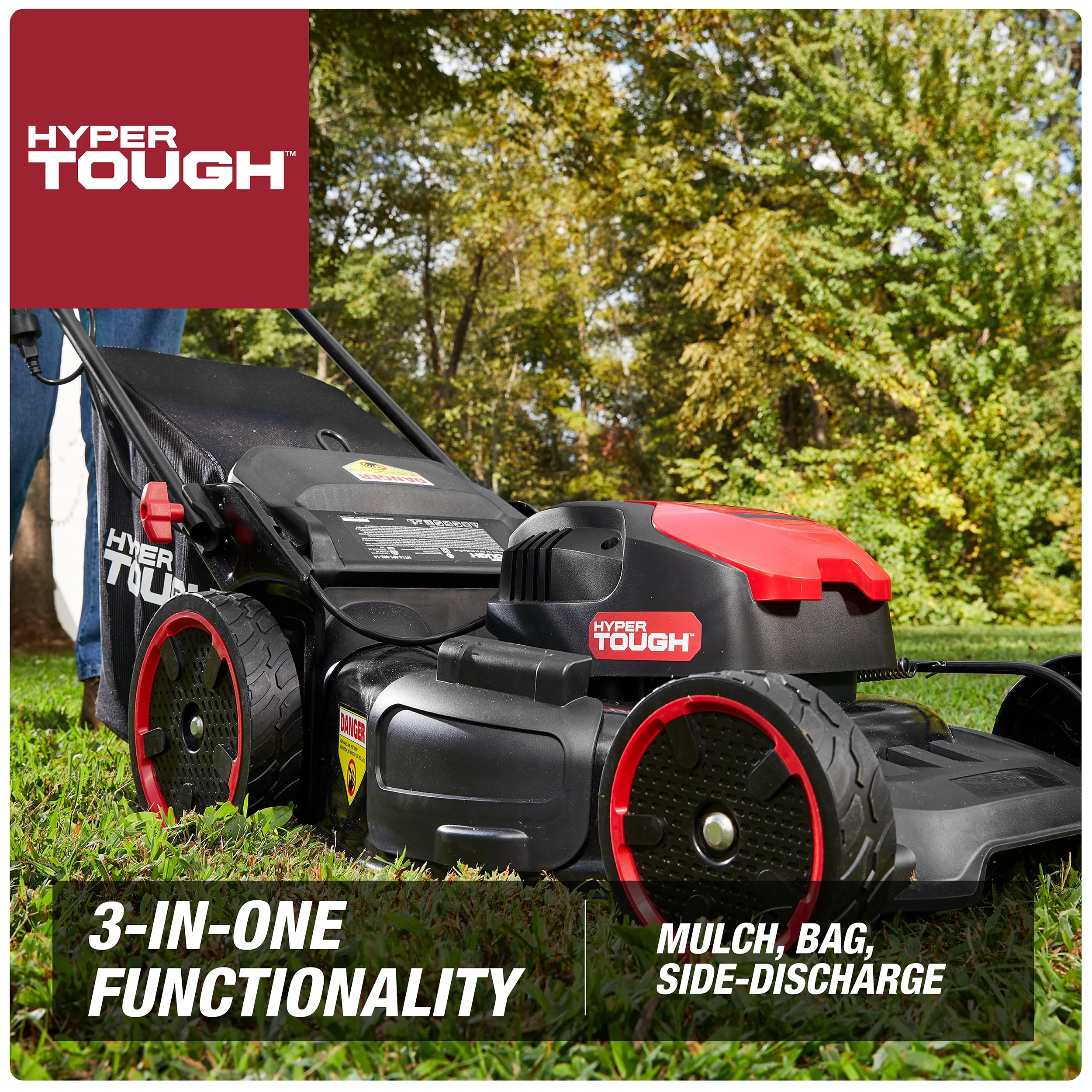 Hyper Tough 20″ 13A Corded Electric Push Walk-behind Lawn Mower, Bag collection, Mulching, Side-discharging