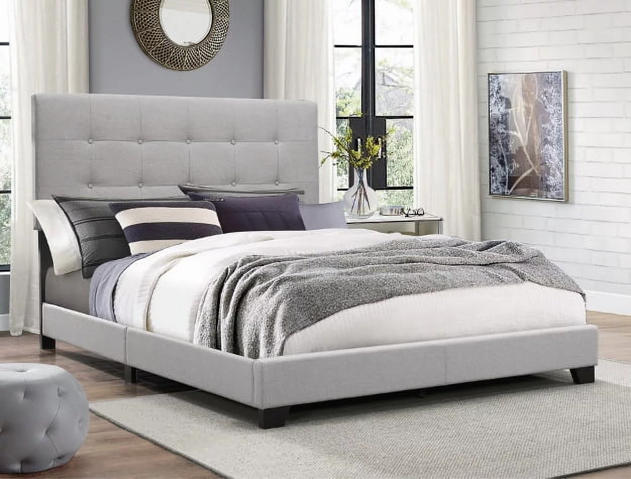 Crown Mark Florence Gray Upholstered Panel Bed, Full size