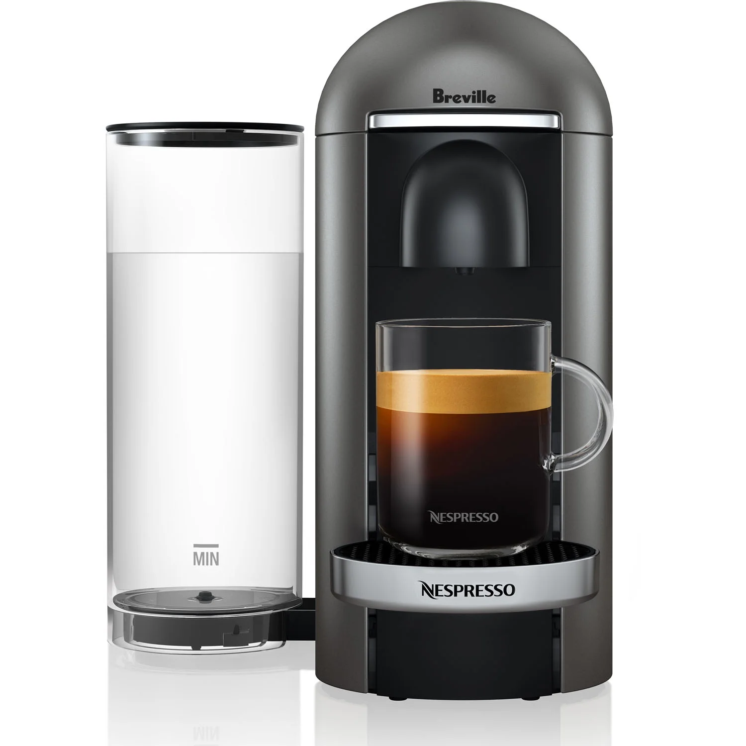 Breville Nespresso VertuoPlus Deluxe Coffee & Espresso Single-Serve Machine in Titanium and Aeroccino Milk Frother in Black