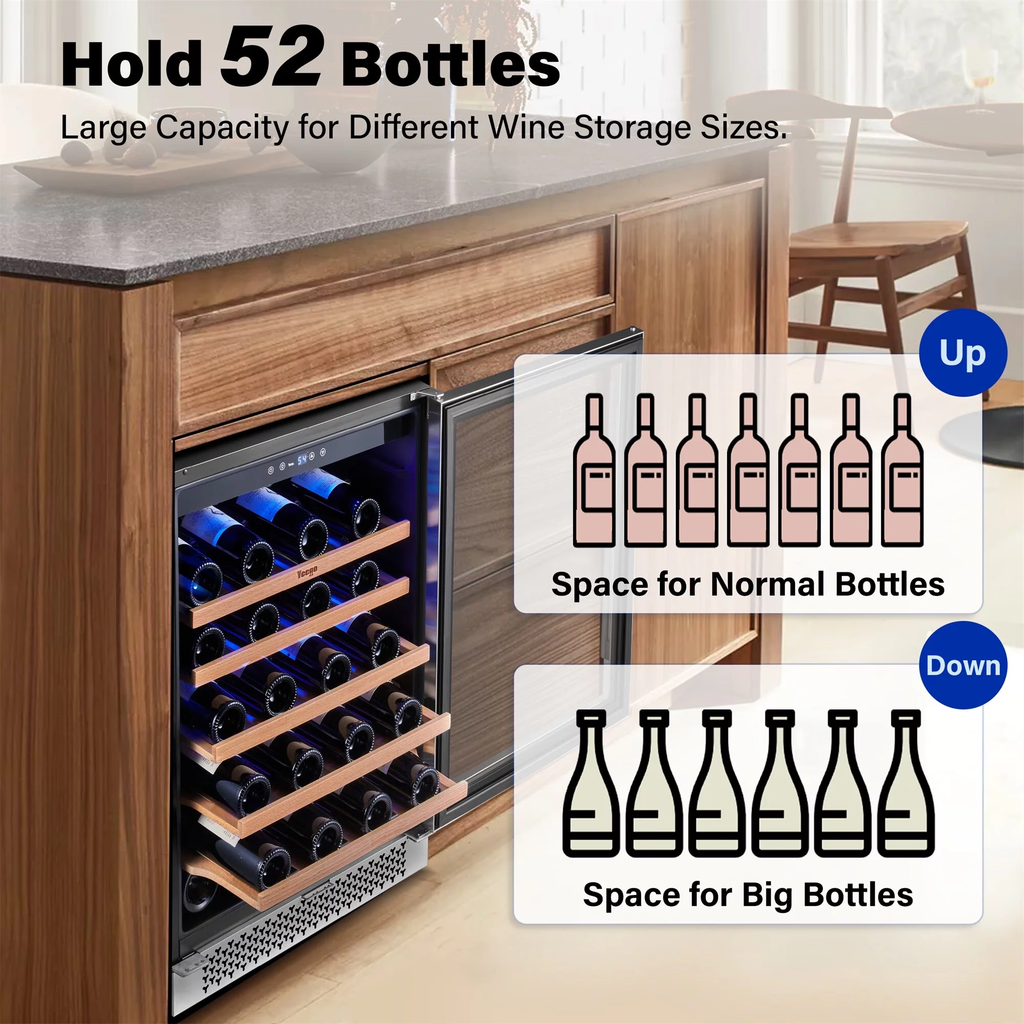 Yeego 24″ Wine Refrigerator, 52 Bottles Wine Cooler With Upgraded Compressor, Keeps Temperature Consistent, Low Noise, Fast Cooling, No Fog, Temp 40-65??F