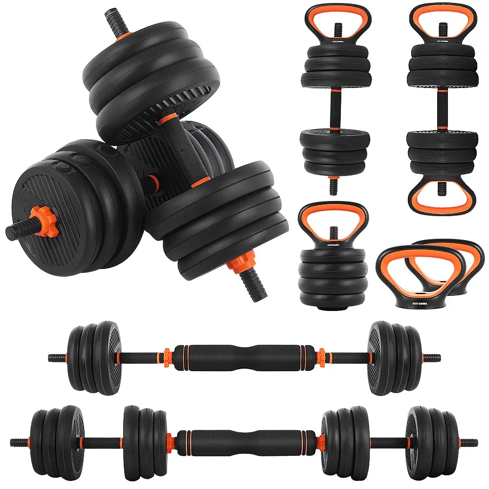 55lb Adjustable Weights Dumbbell Set, Portable Interchangeable Dumbbell, Barbell, and Kettlebell Set