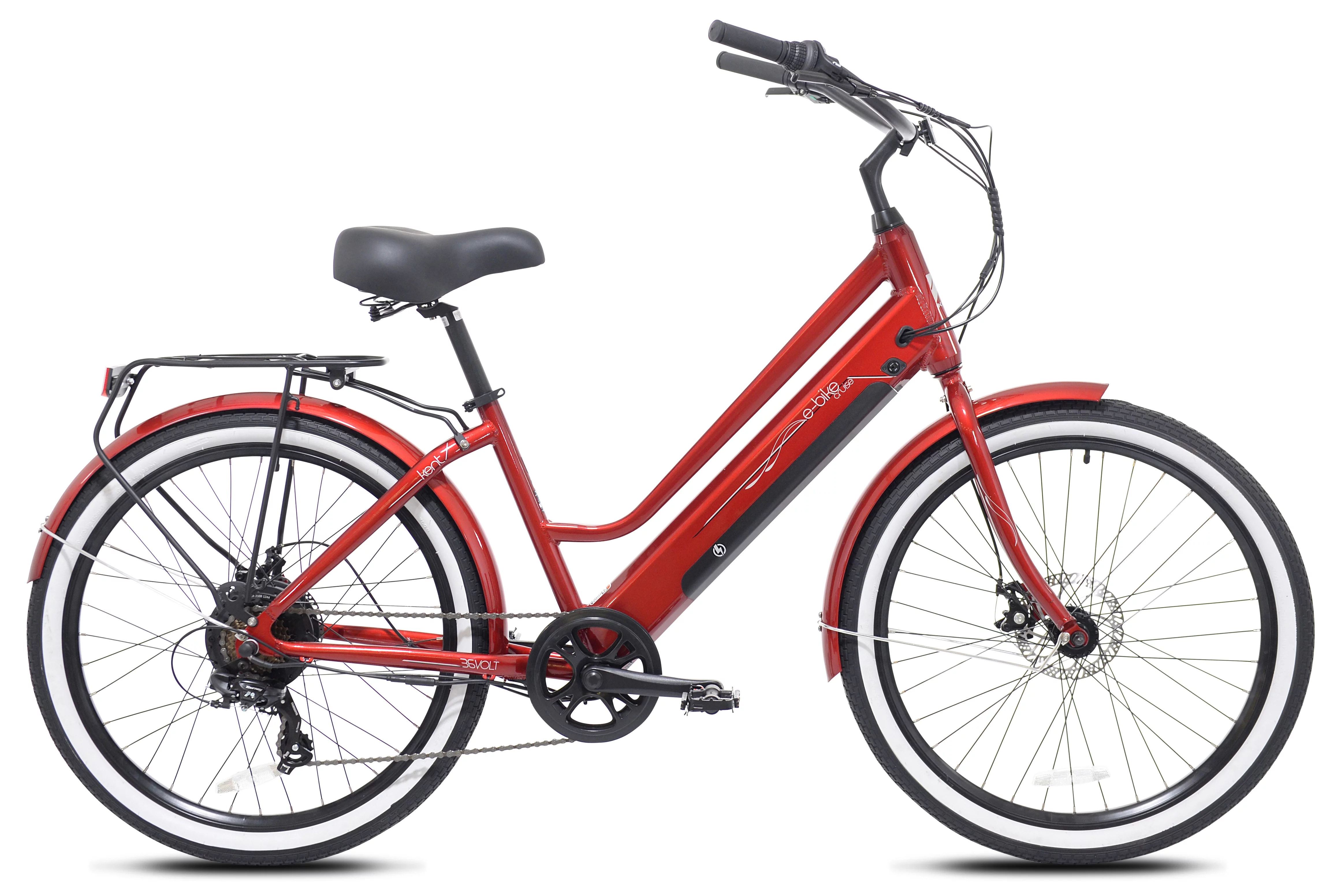 Kent Bicycle 26″ 350W Adult Pedal Assist Cruiser Electric Bicycle, Red