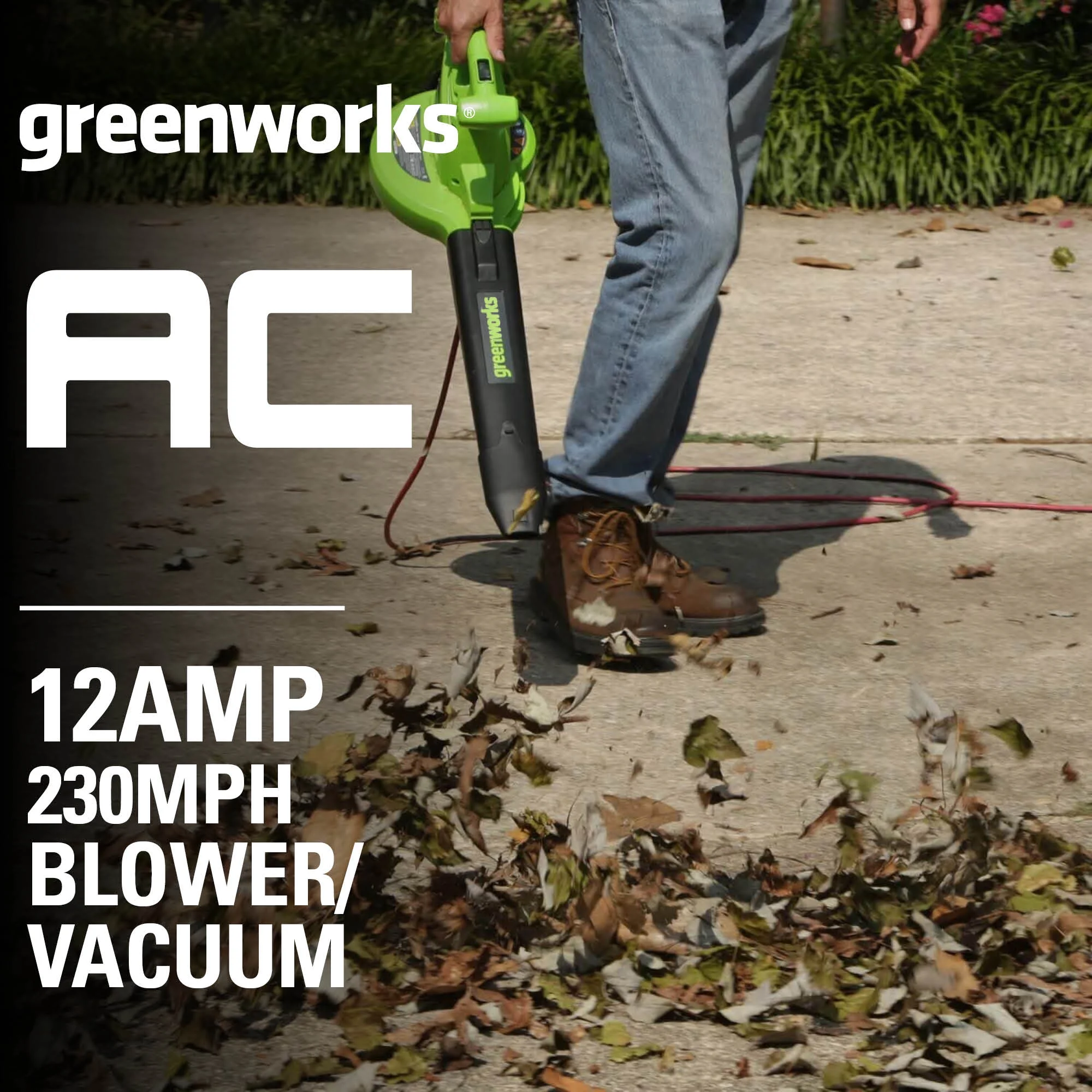 Greenworks 12 Amp 375 CFM Corded Electric Leaf Blower/Mulcher/Vacuum, 24022