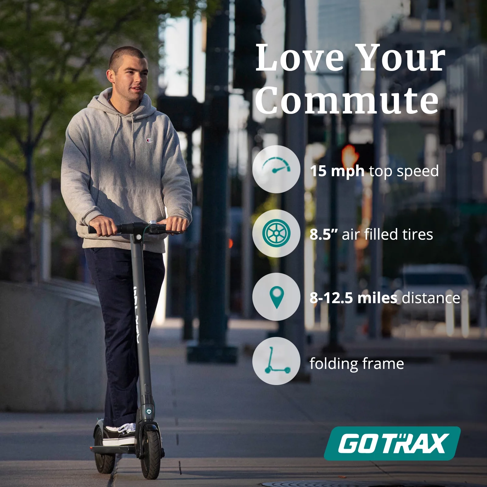 Gotrax Rival Adult Electric Scooter, 8.5″ Pneumatic Tire, Max 12 mile Range and 15.5Mph Speed, 250W Foldable Escooter for Adult, Gray