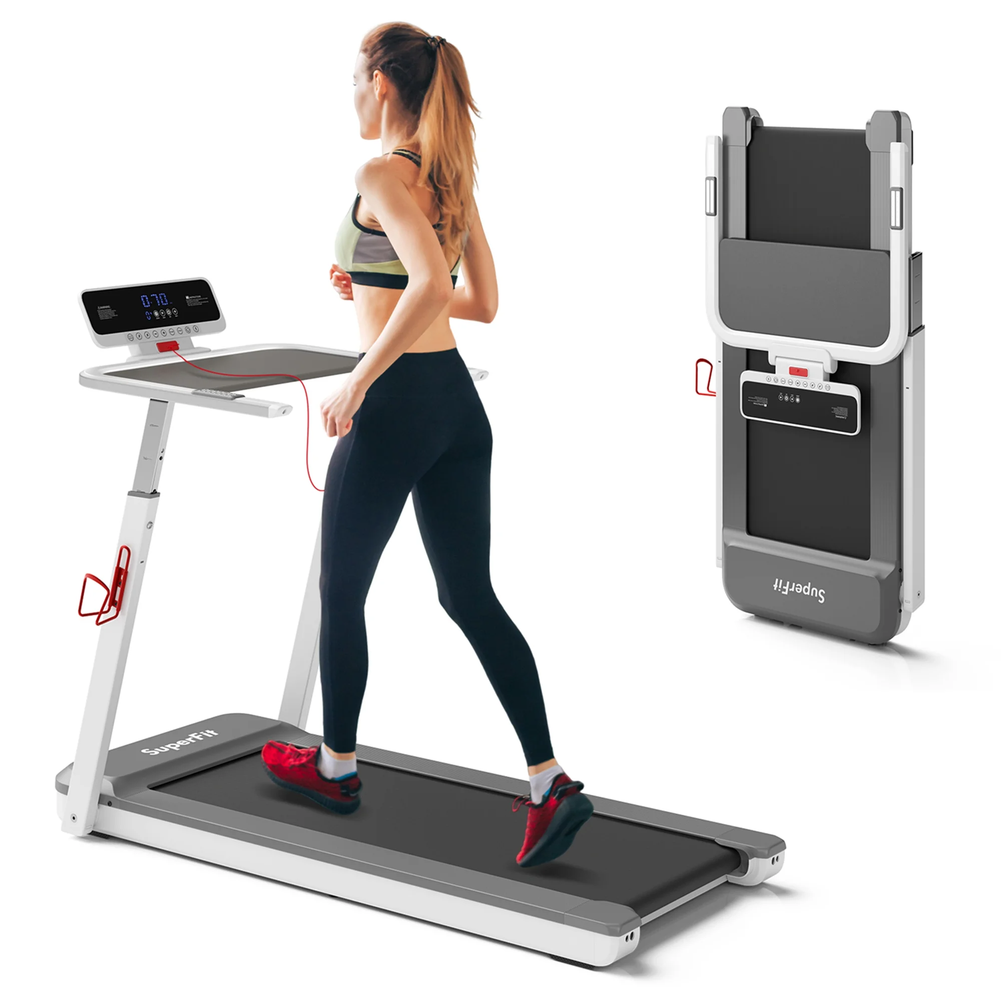 Superfit 3HP Running Machine Folding Treadmill Adjustable Height APP Control Table Board Black