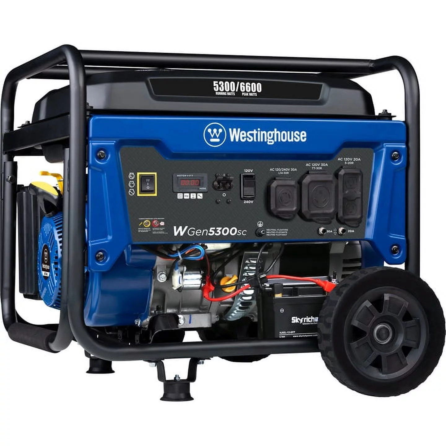 Westinghouse 6600 Peak Watt Electric Start Portable Gas Powered Generator with CO Sensor and Wheel Kit