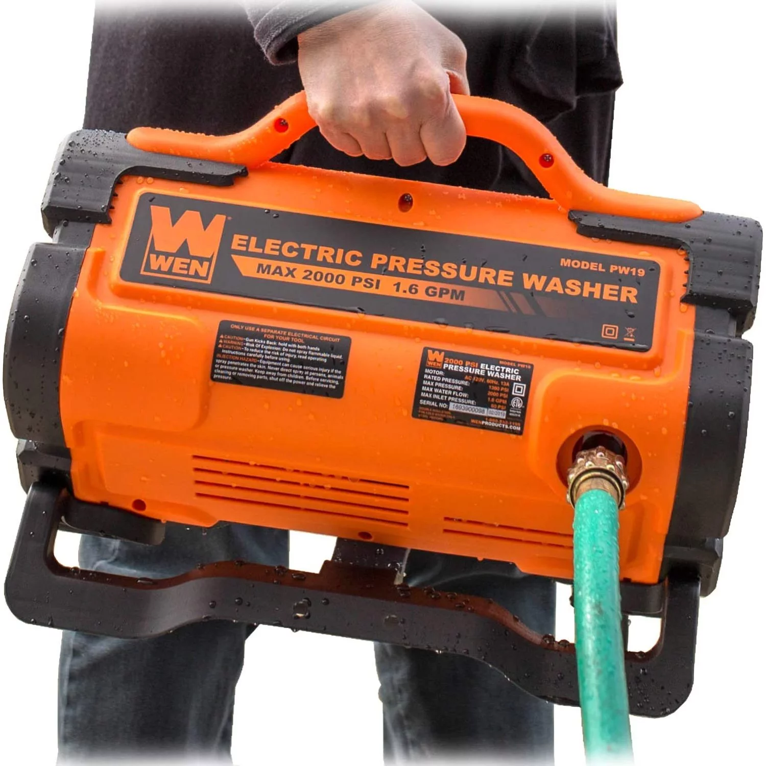 WEN PW19 2000 PSI 1.6 GPM 13-Amp Variable Flow Electric Pressure Washer, 1900, Orange