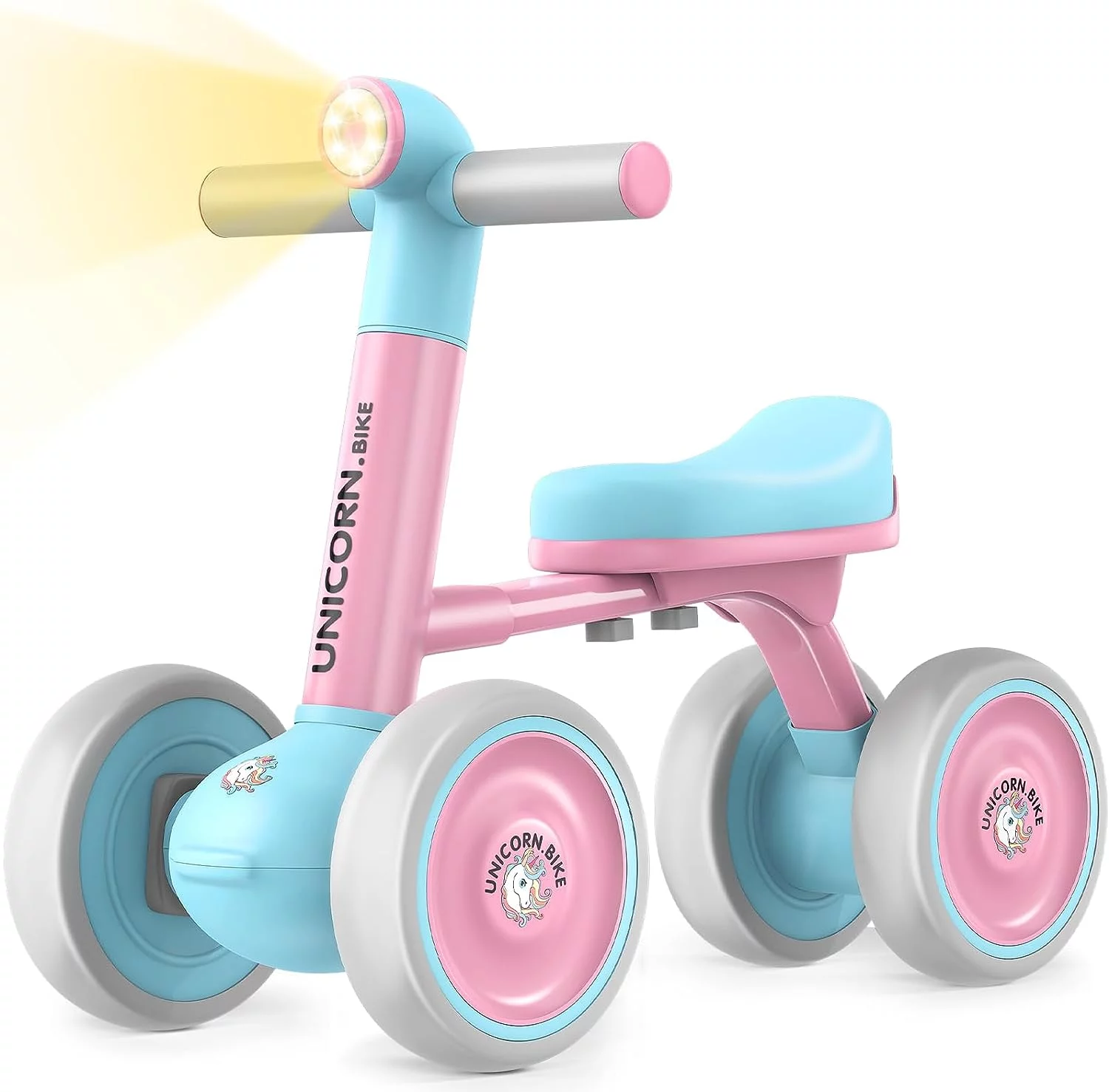 Baby Balance Bike for 1+ Years Old, Baby Bicycle 12-24 Months Toddler Bike with No Pedal 4 Silence Wheels and Light (Pink)