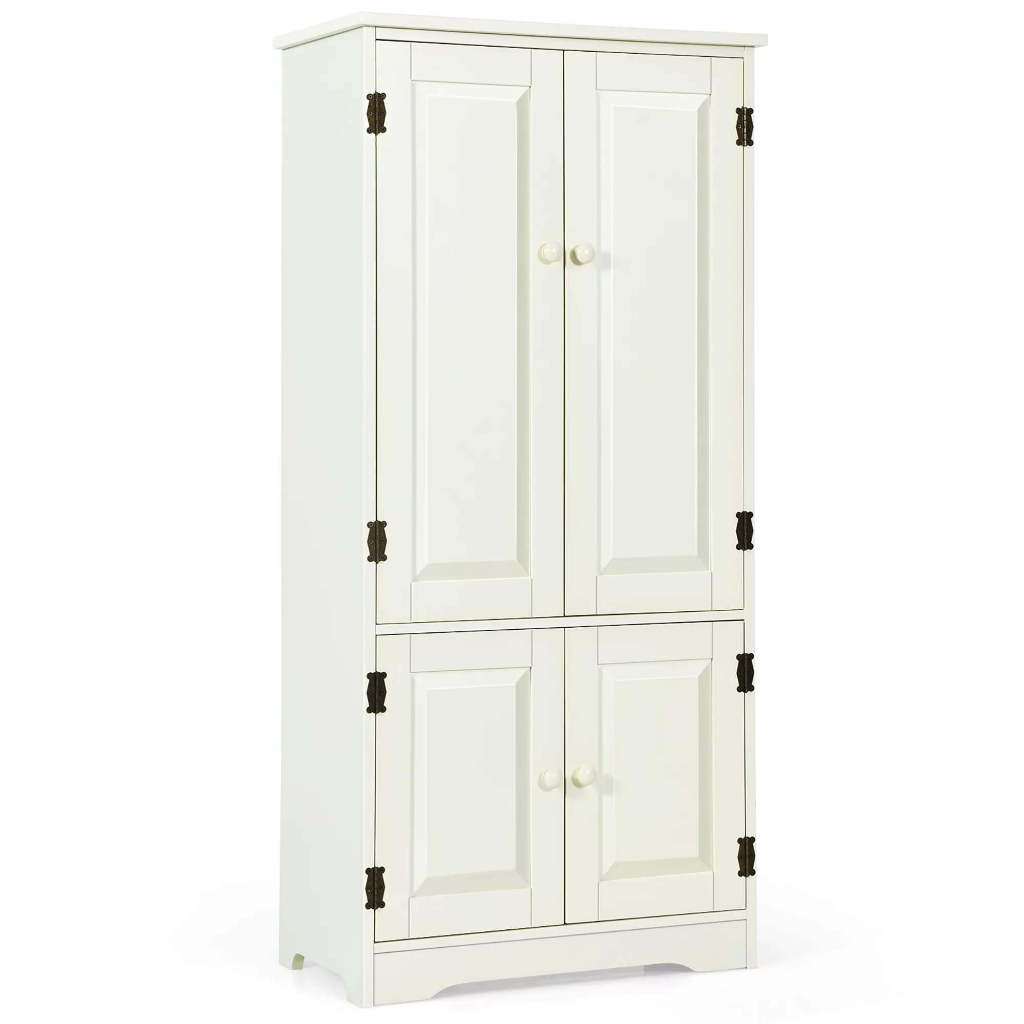 Costway Accent Floor Storage Cabinet W/ Adjustable Shelves Antique 2-Door White