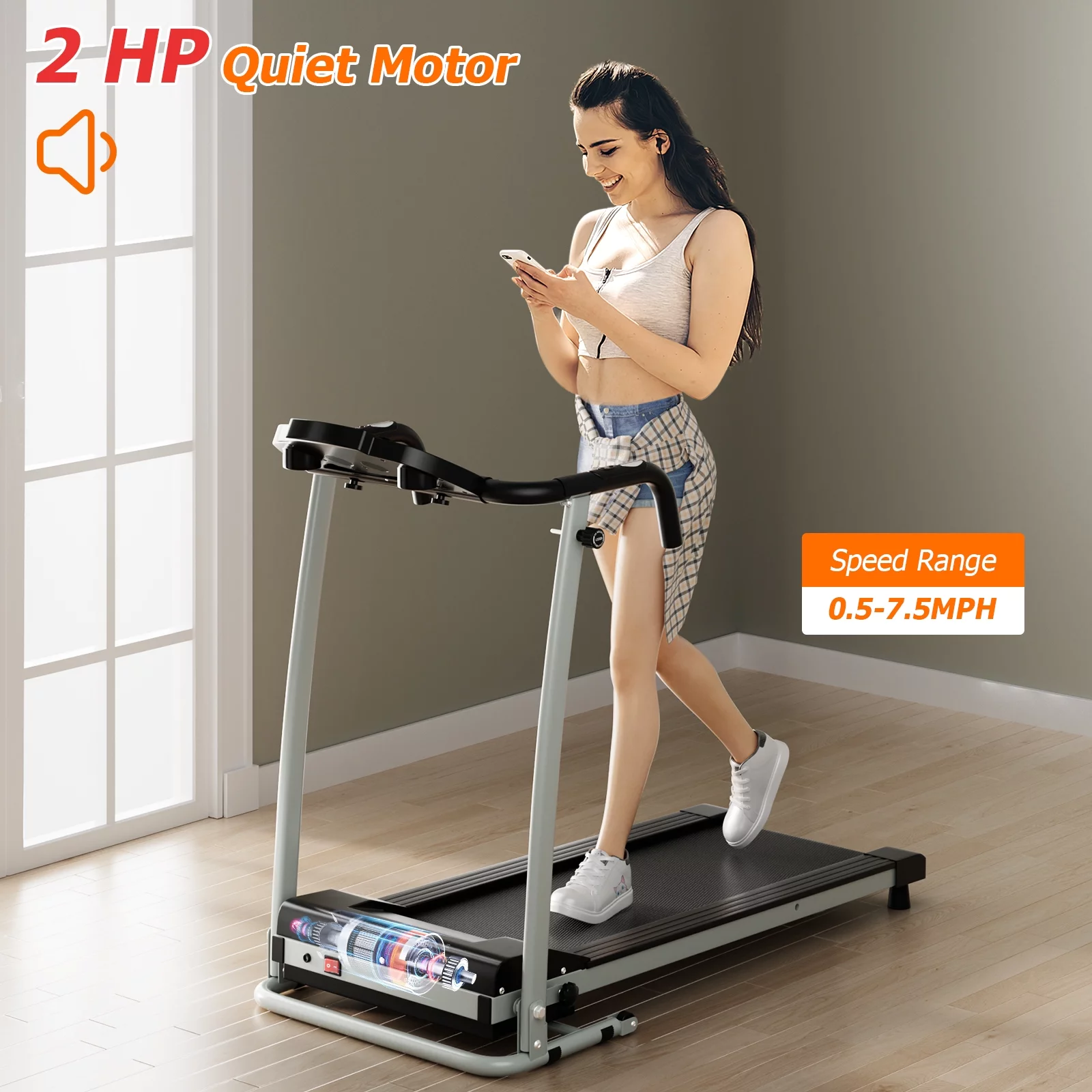 Costway 2 HP Up to 7.5MPH Folding Treadmill Motorized Running Machine 12 Preset Program & LCD Display Screen