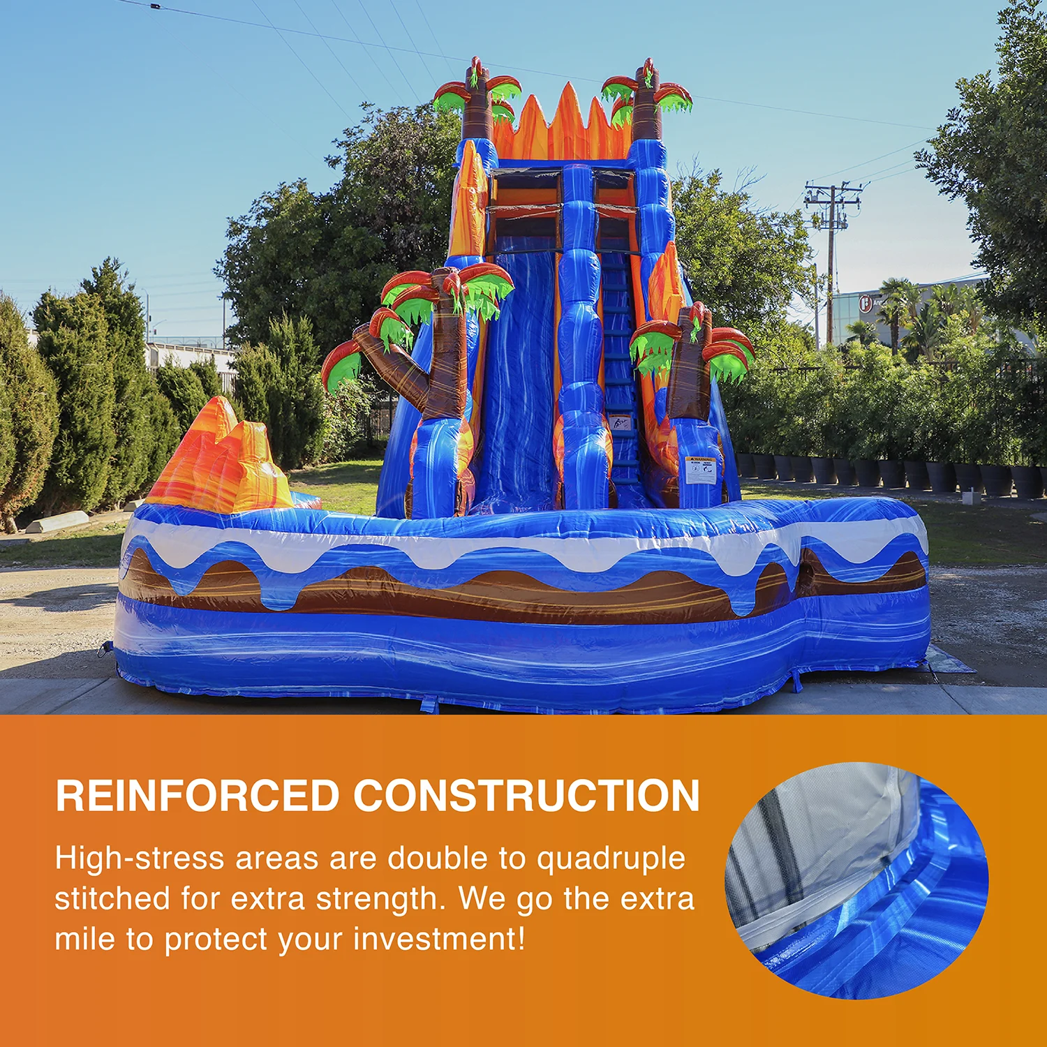 JumpOrange 19′ Oasis Commercial Grade Water Slide Inflatable with Detachable Pool for Kids and Adults (with Blower), Outdoor Tall Waterslide, PVC Vinyl