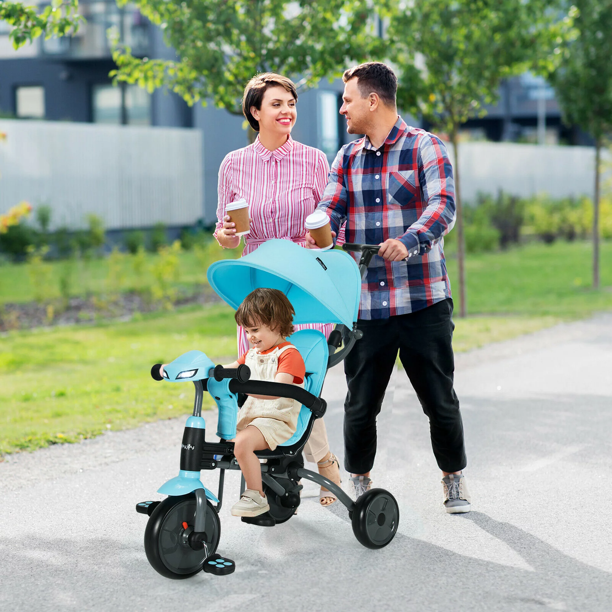 Gymax 6-in-1 Foldable Baby Tricycle Toddler Bike Stroller W/ Adjustable Handle Blue