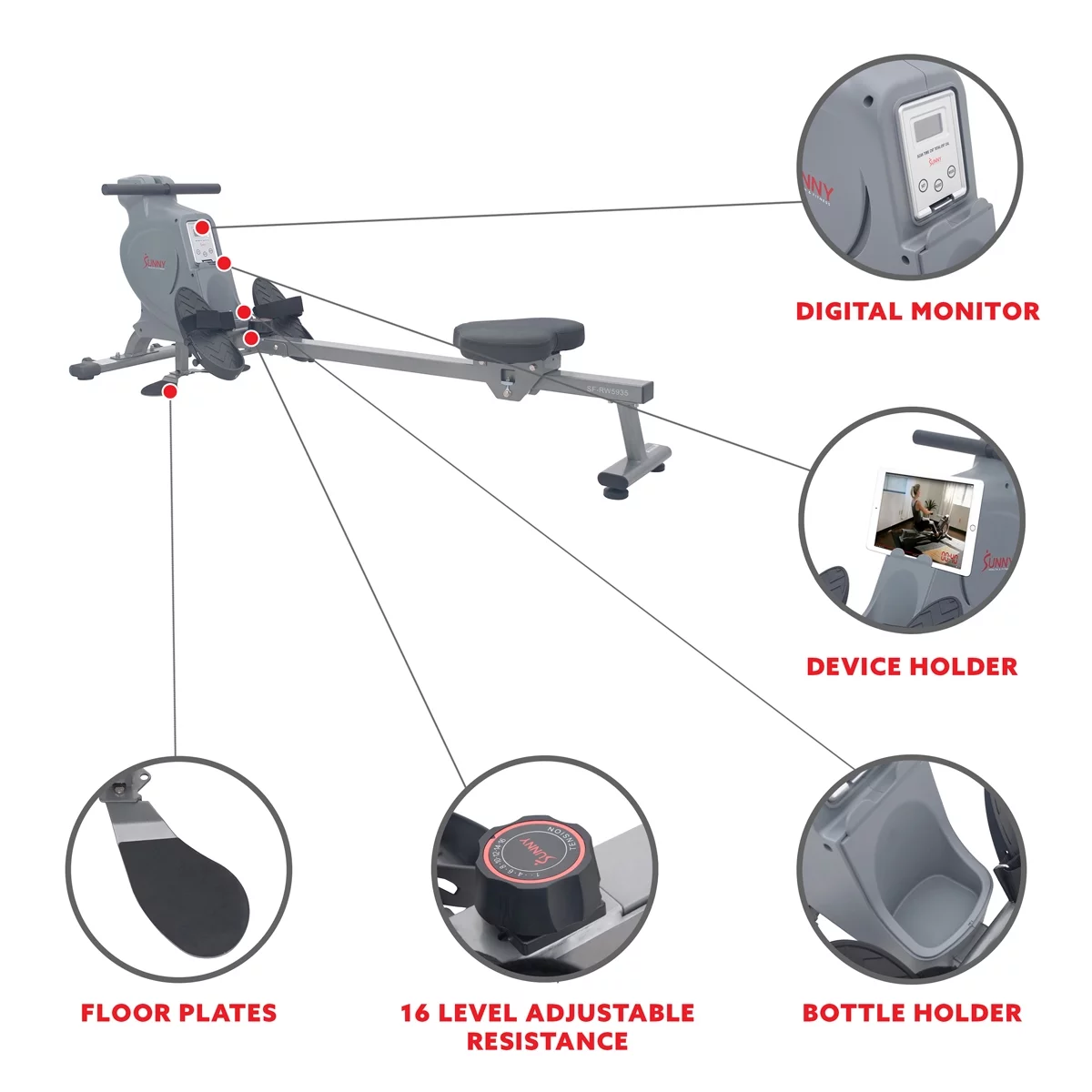 Sunny Health & Fitness Dual Rower Rowing Machine – SF-RW5935