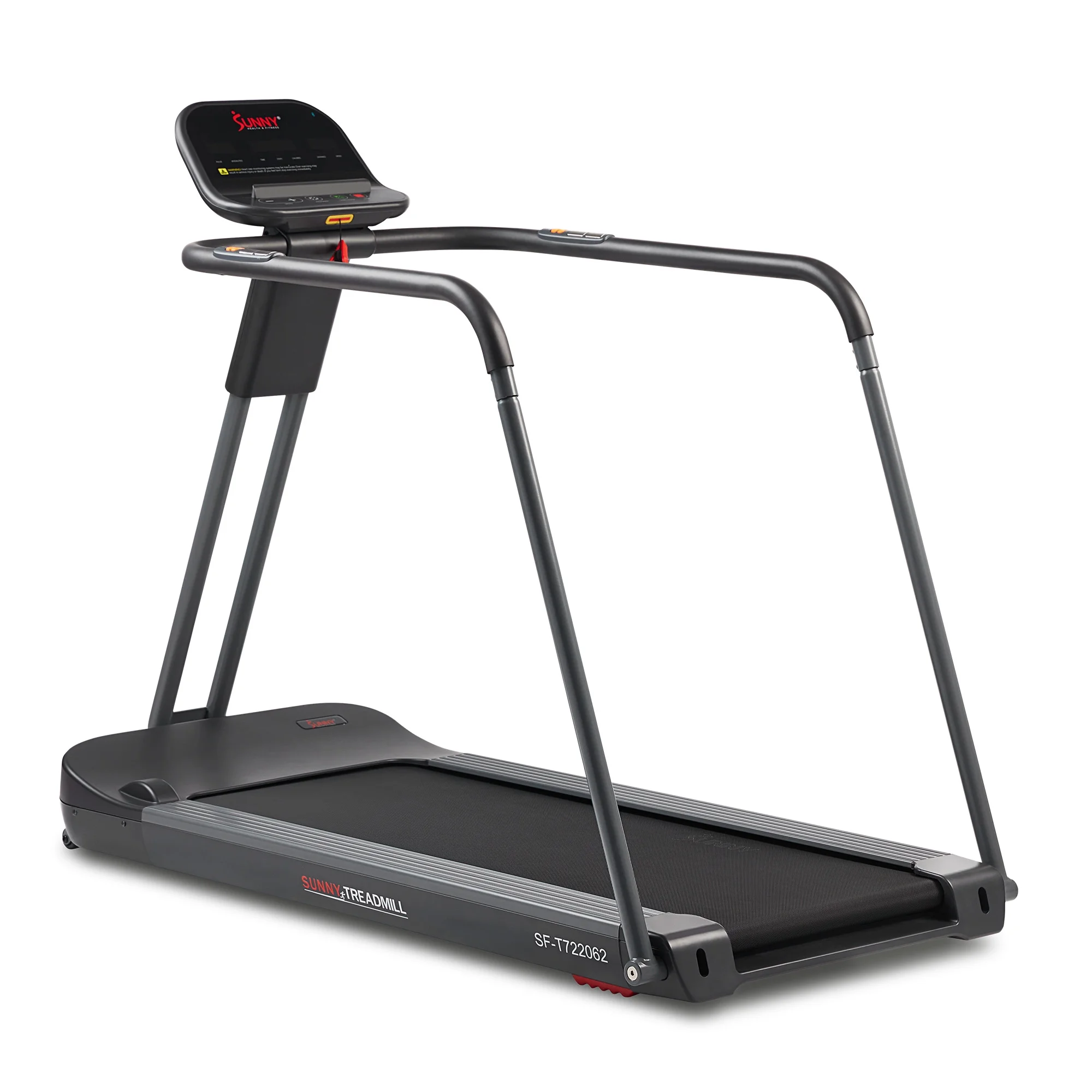 Sunny Health & Fitness Endurance Cardio Running Walking Treadmill with Extended Safety Handrails, Low-Impact, Low Wide Deck and SunnyFit App Enhanced SF-T722062