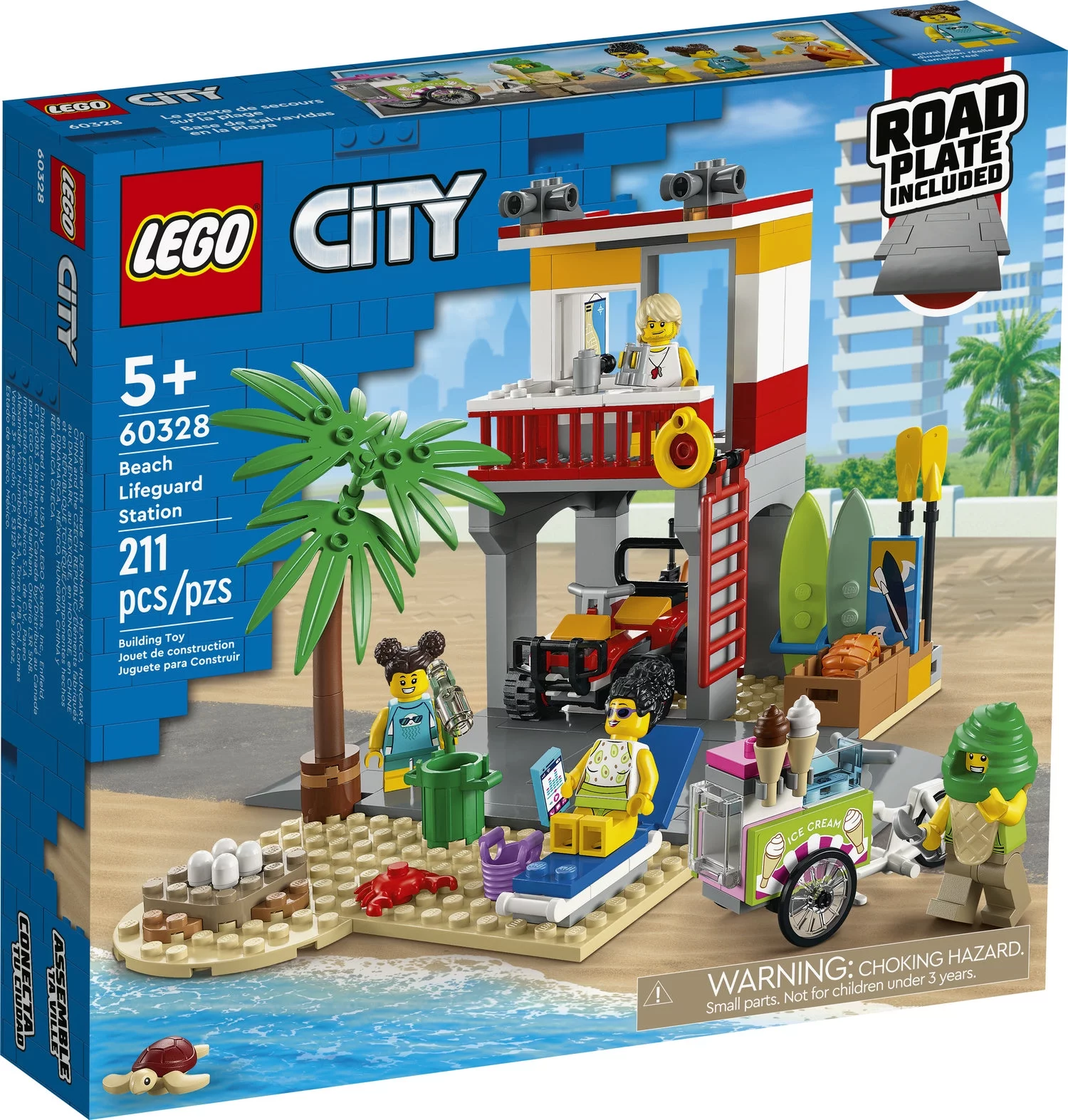 LEGO City Beach Lifeguard Station 60328 Building Kit for Ages 5+, with 4 Minifigures and Crab and Turtle Figures (211 Pieces)