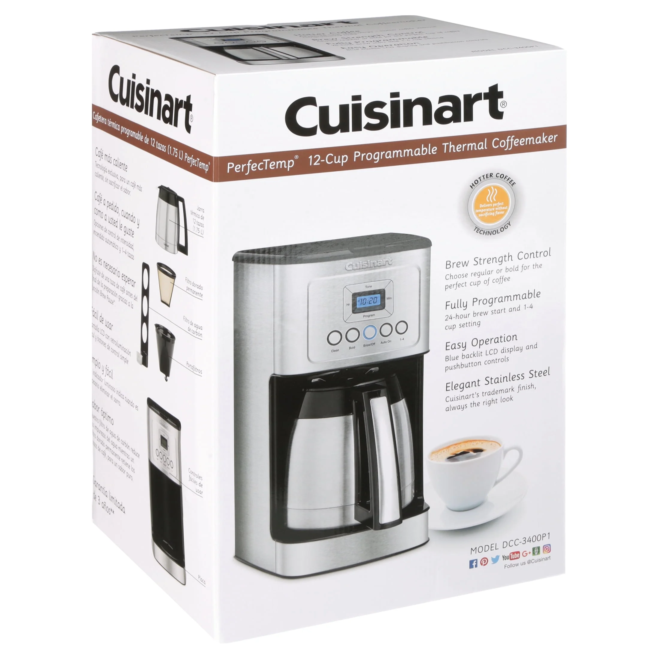 Cuisinart 12 Cup Programmable Thermal Coffeemaker, Silver, DCC-3400P1