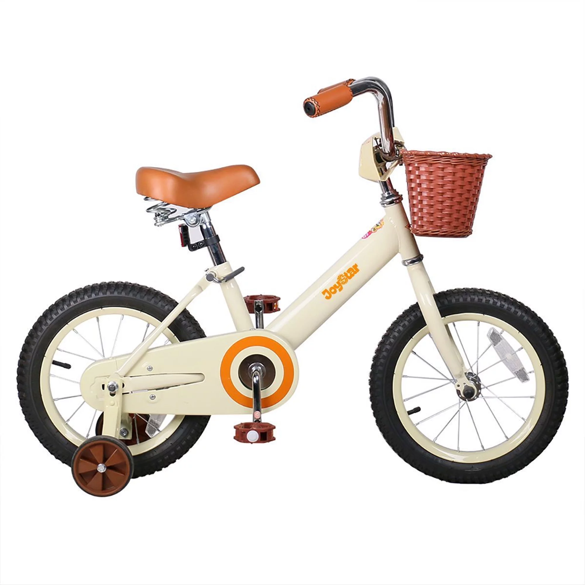 Joystar Vintage 12In Ages 2 to 7 Kids Training Wheel Bike w/ Basket, Ivory