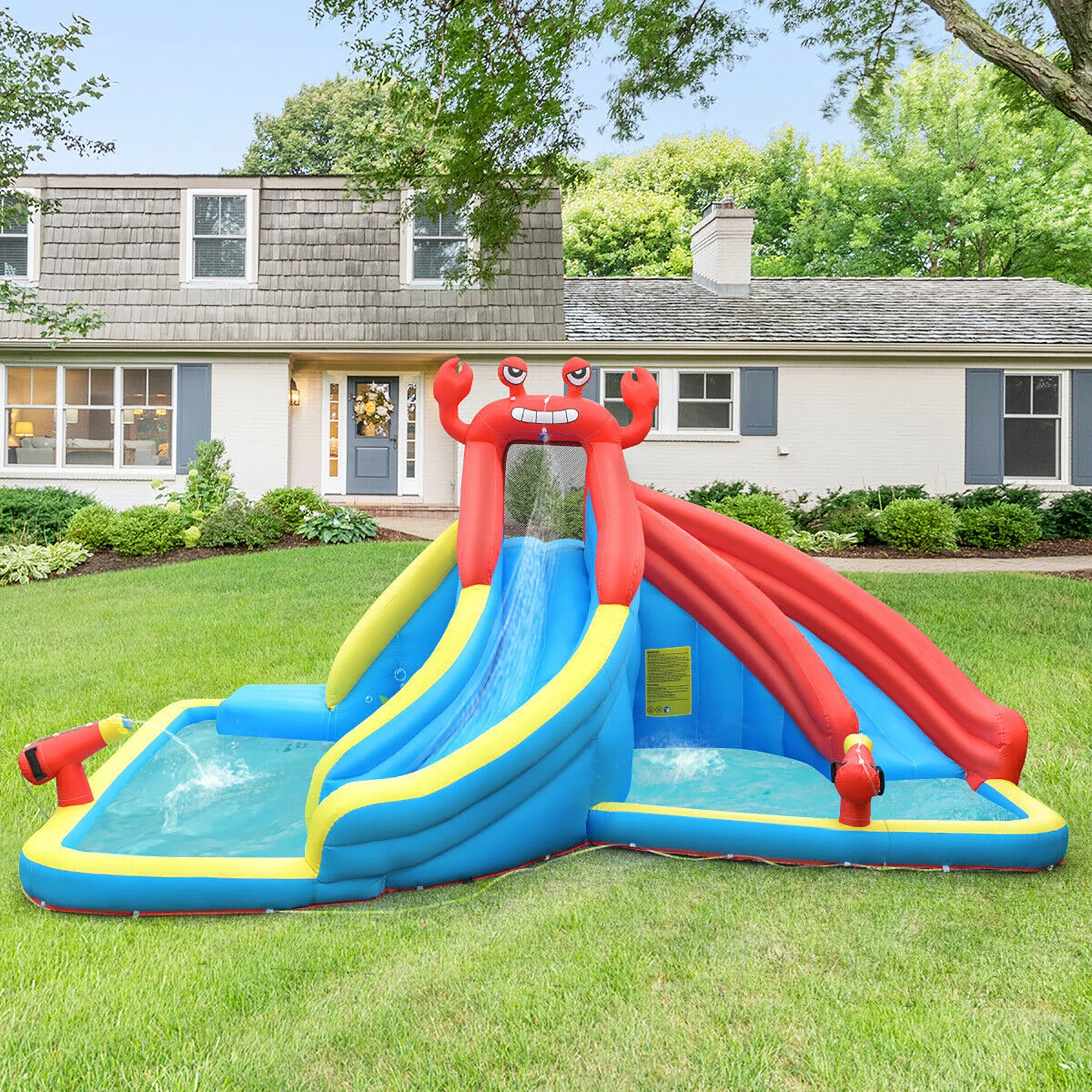 Costway Inflatable Water Slide Crab Dual Slide Bounce House Splash Pool W/ 950W Blower