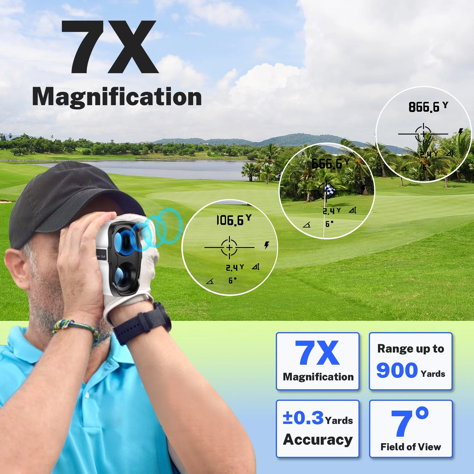 BTMWAY Laser Golf Rangefinder 900 Yards | 7X Magnification with Slope Switch, X9 PRO