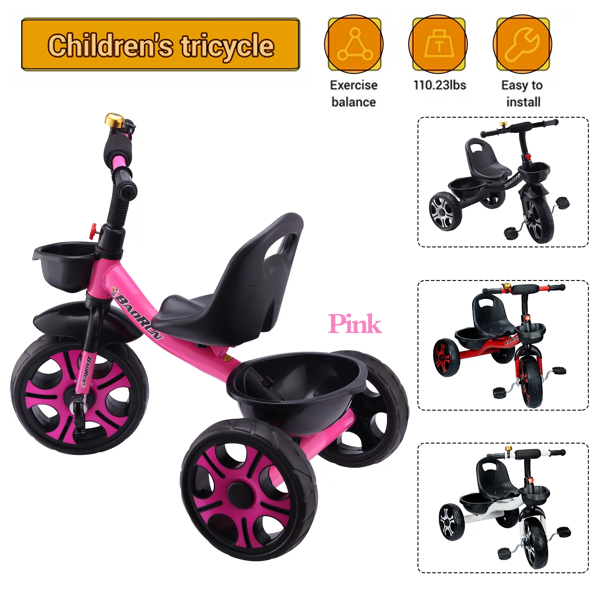 LELINTA Kids Tricycles for 3 Years Old Kids, Boys Girls Toddler Beginner Bike Trikes Pedal Bike with 3 Wheel, Storage Bin, Front Basket & Back Basket & Adjustable Seat Height