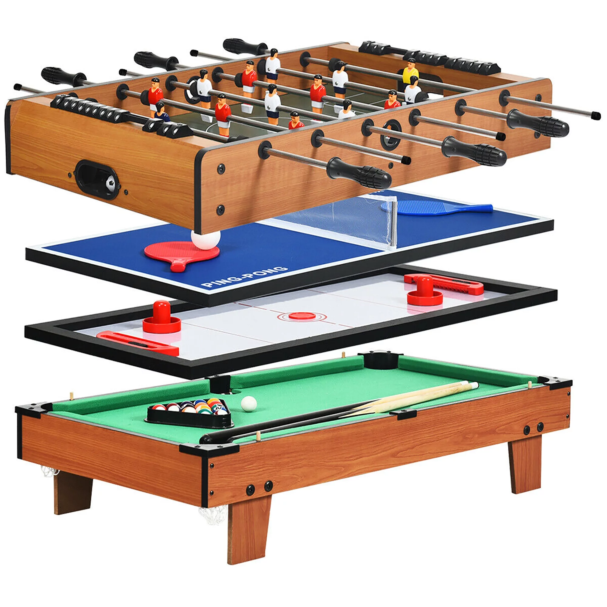 Costway 4 In 1 Multi Game Hockey Tennis Football Pool Table Billiard Foosball Gift