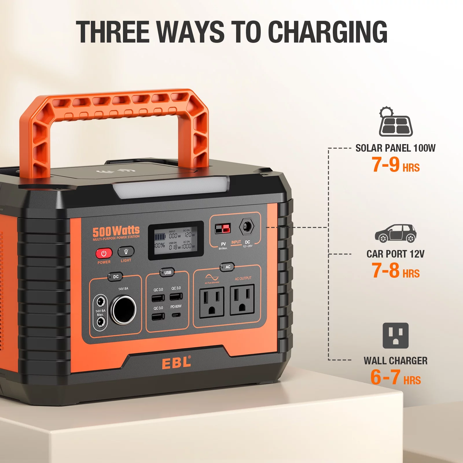 EBL 500W Power Station Portable Solar Generator Charger Lithium Battery Backup for Outdoor Camping Home Emergency