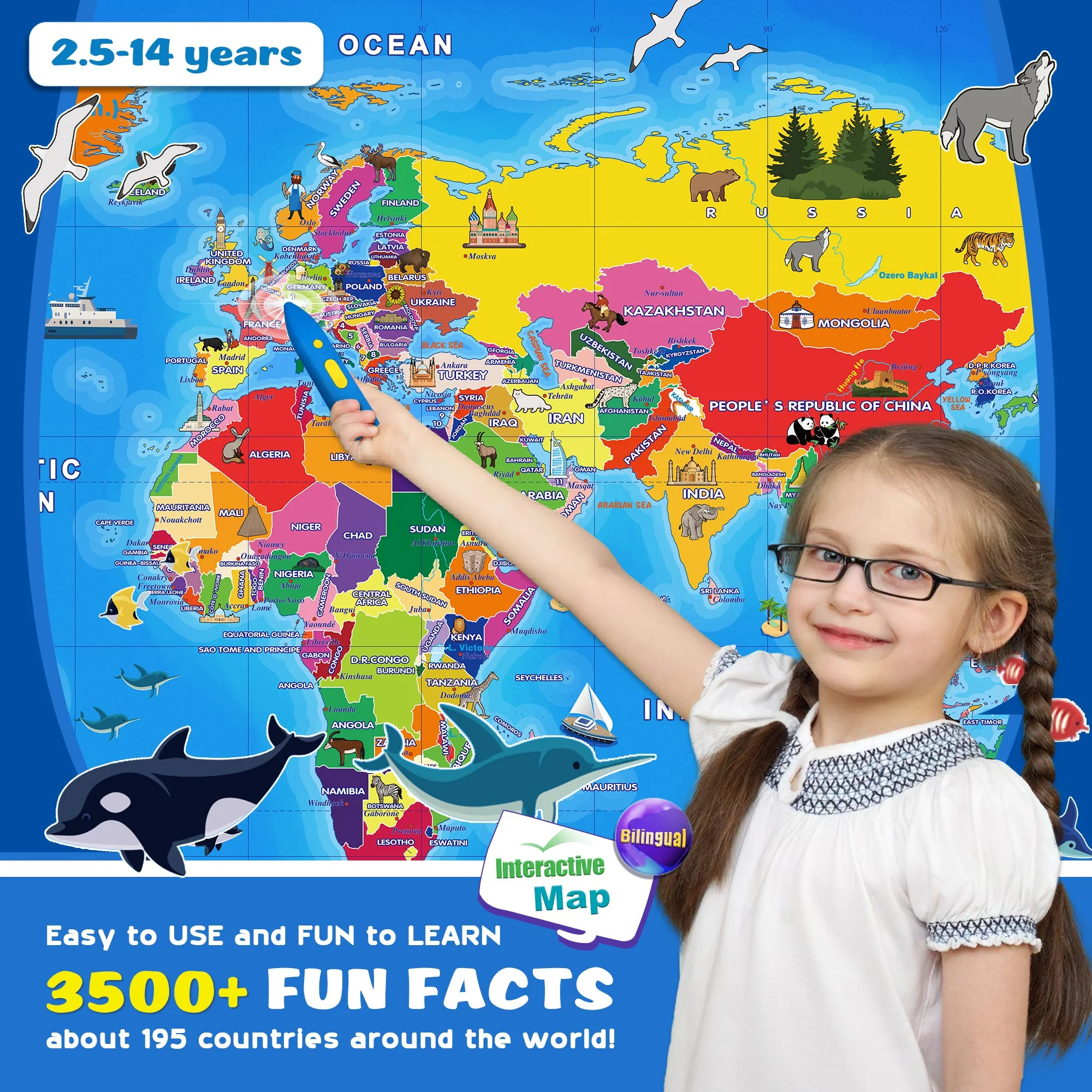 Geography Map Games,Educational Toys for 4-8 Year Olds,Interactive USA Map for Kids,Learning Toys for Kids,Gifts for Boys & Girls