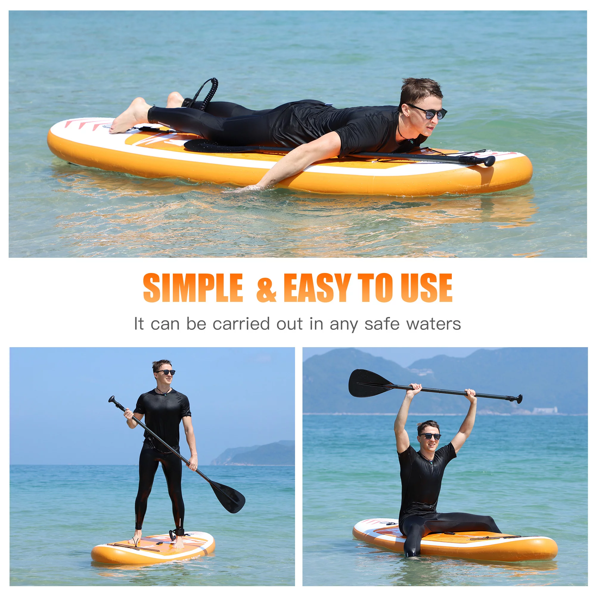 Famistar 10’10” Inflatable Stand Up Paddle Board SUP w/ 3 Fins, Adjustable Paddle, Pump & Carrying Backpack