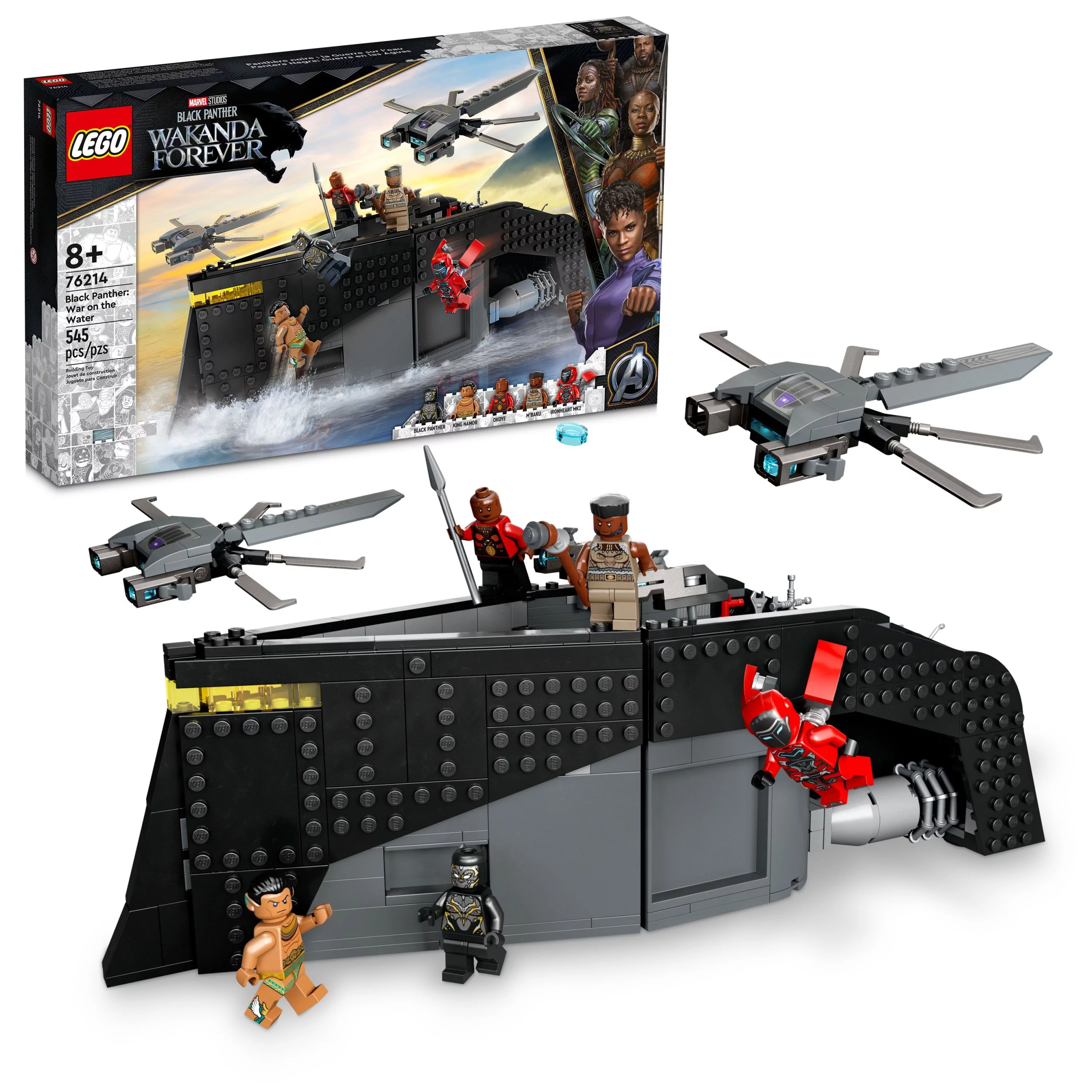 LEGO Marvel Black Panther: War on the Water, 76214 Wakanda Forever Buildable Boat Toy for Kids with 2 Drones, Avengers, Super Hero Underwater Adventures