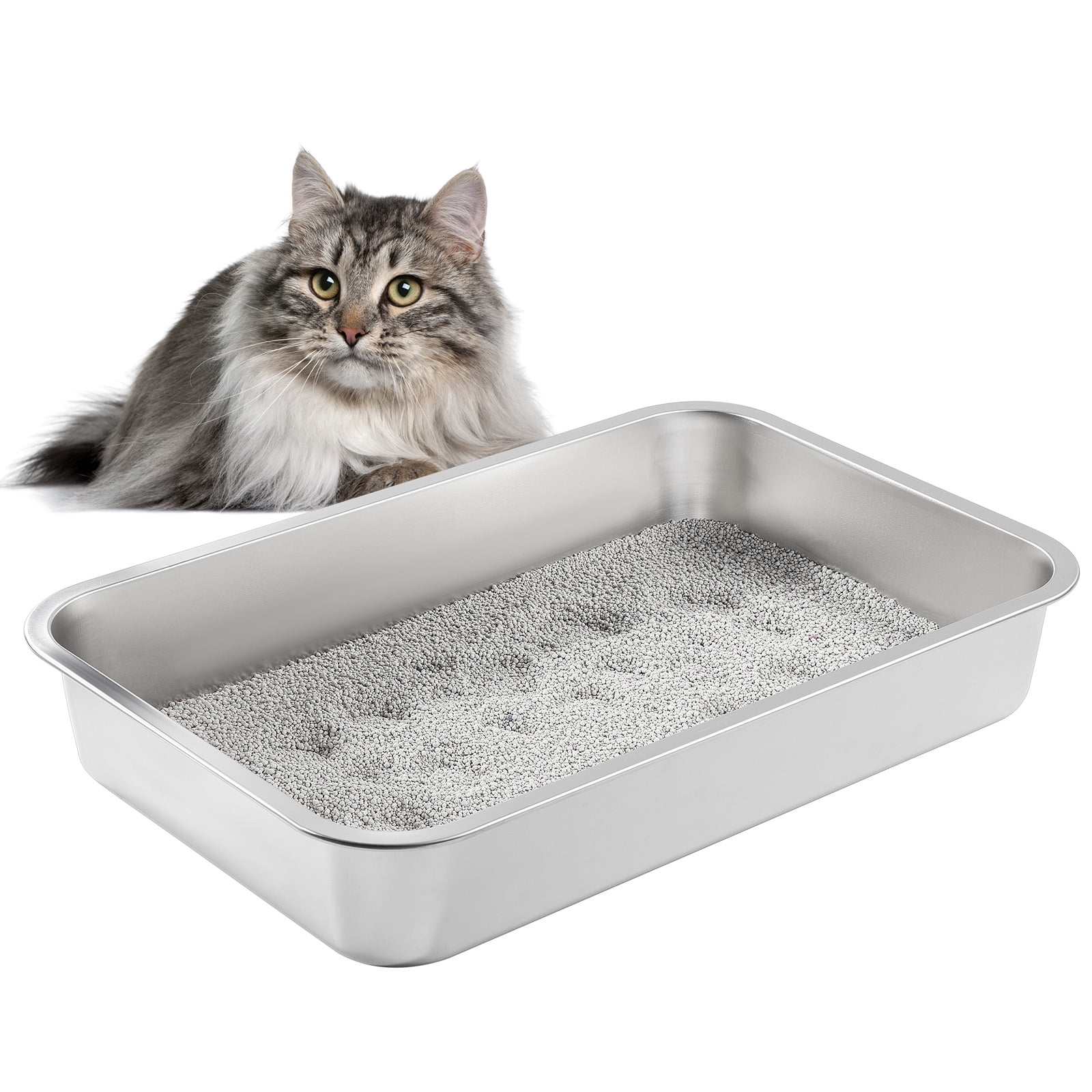 Yangbaga Stainless Steel Litter Box for Cat and Rabbit, Odor Control Litter Pan, Non Stick Smooth Surface, Easy to Clean, Never Bend, Rust Proof, Large Size with High Sides and Non Slip Rubber Feets