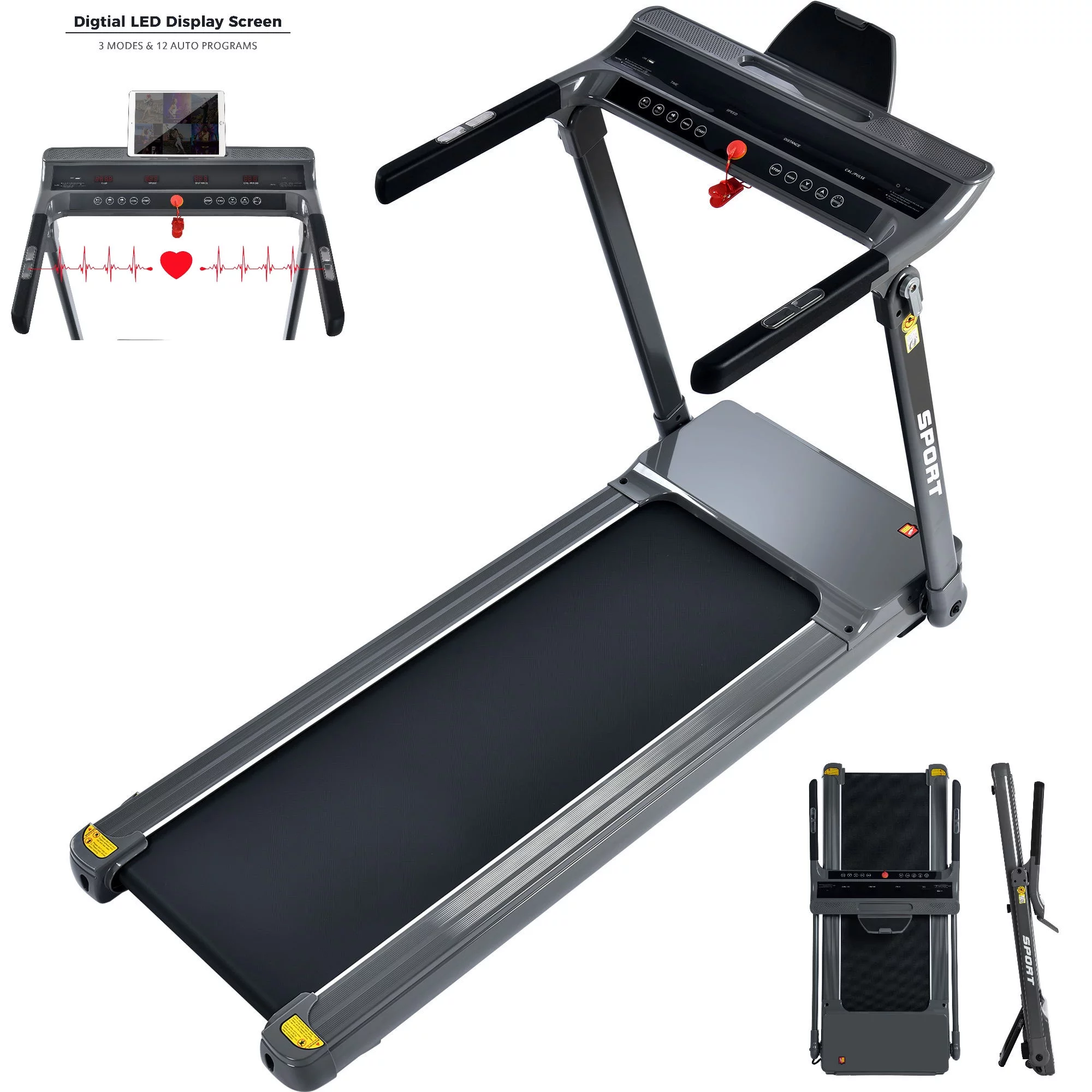 3.5HP Folding Incline Treadmill With 330lb Capacity 47.24?? x 18.11?? Large Running Belt Fitshow APP and Bluetooth Music For Home Office Gym,Black