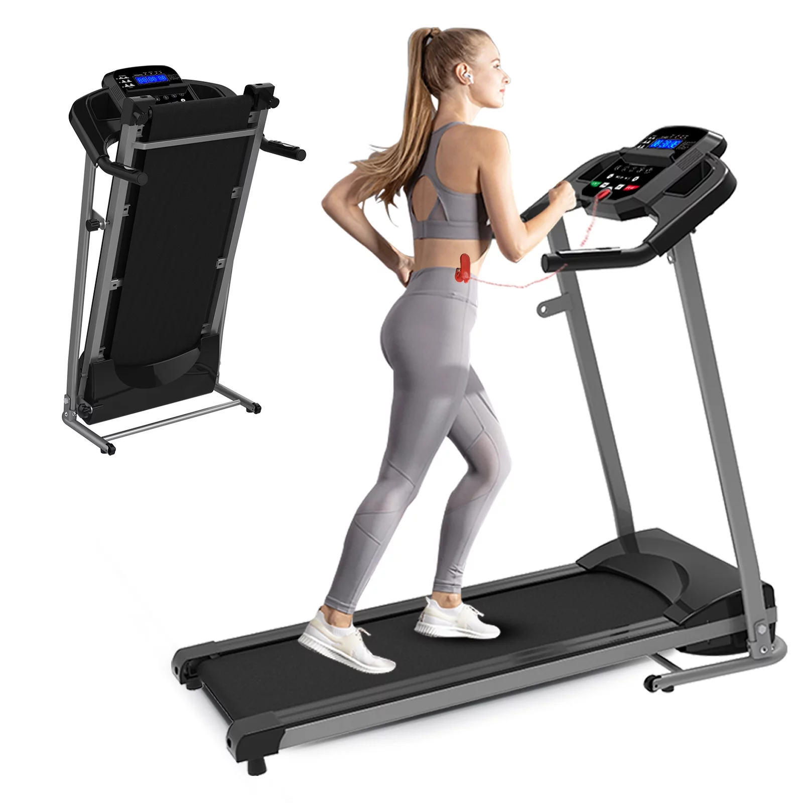 FYC 1.5HP Electric Folding Treadmill for Home, Portable Foldable Electric Motorized Running Exercise Machine Compact (White)