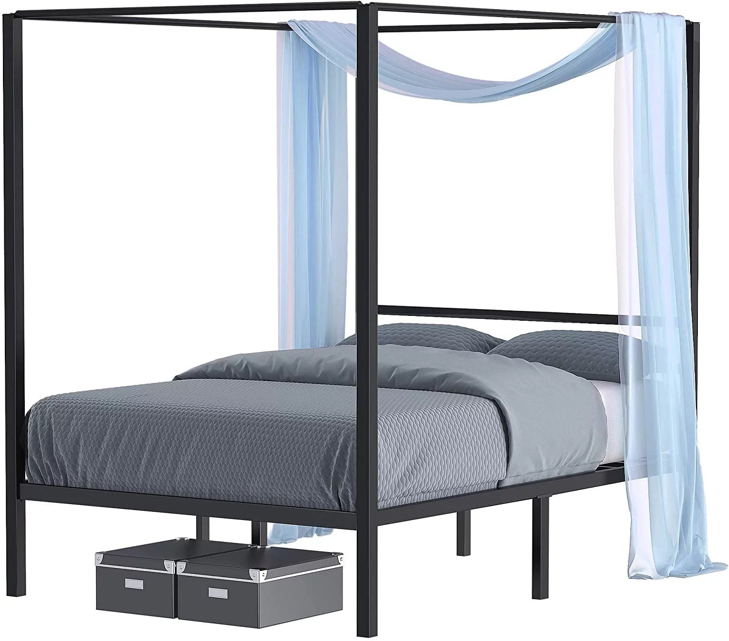 Dextrus 14inch Metal Canopy Bed Frame Platform , Black, Full Size