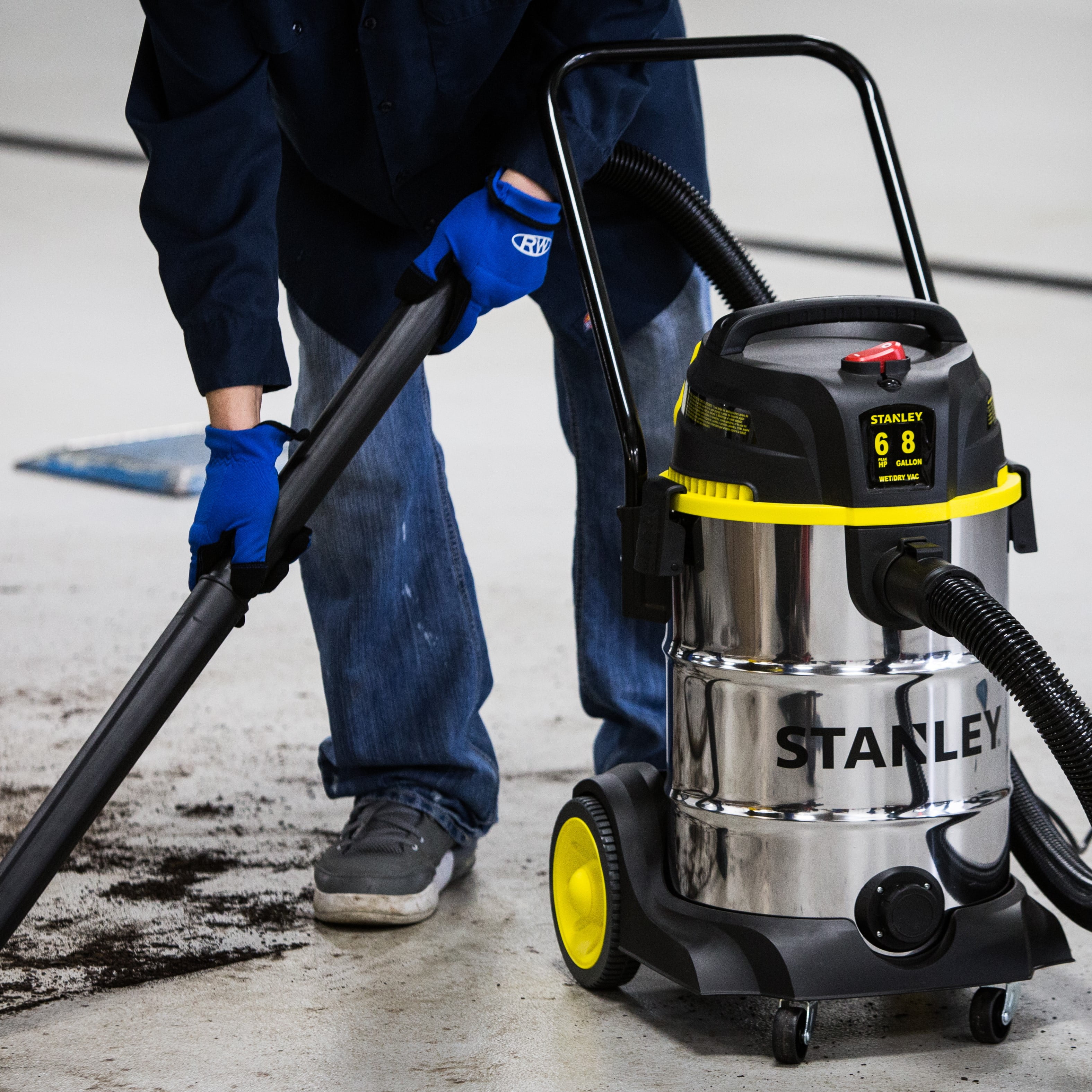 STANLEY 8 gal Stainless Steel Wet Dry Vacuum with Hose Accessories and Tool Storage