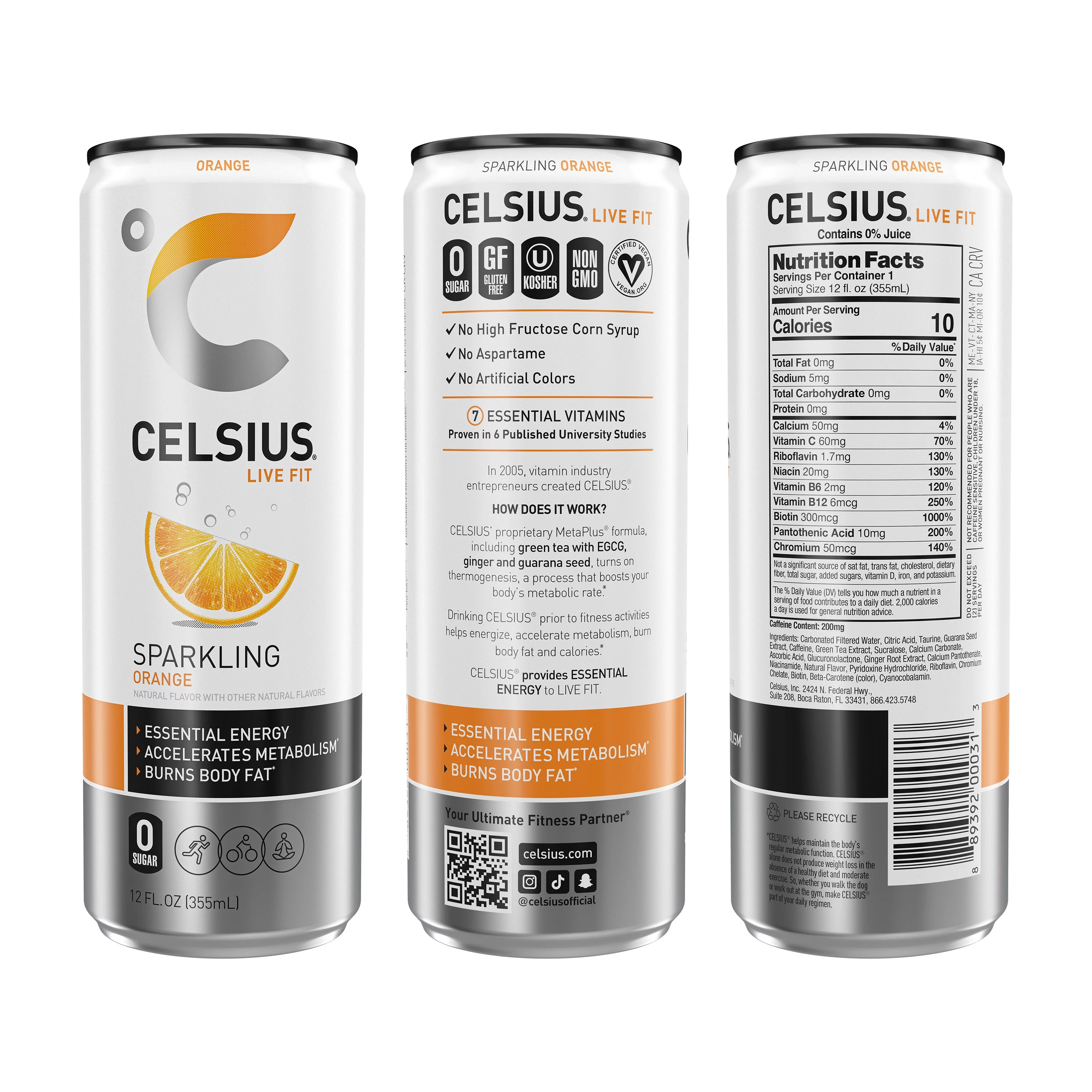 CELSIUS Essential Energy Drink 12 Fl Oz, Sparkling Orange (Single)