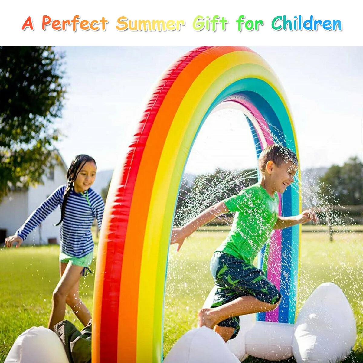 Gymax Inflatable Rainbow Sprinkler Backyard Games Summer Outside Water Toy Yard Fun