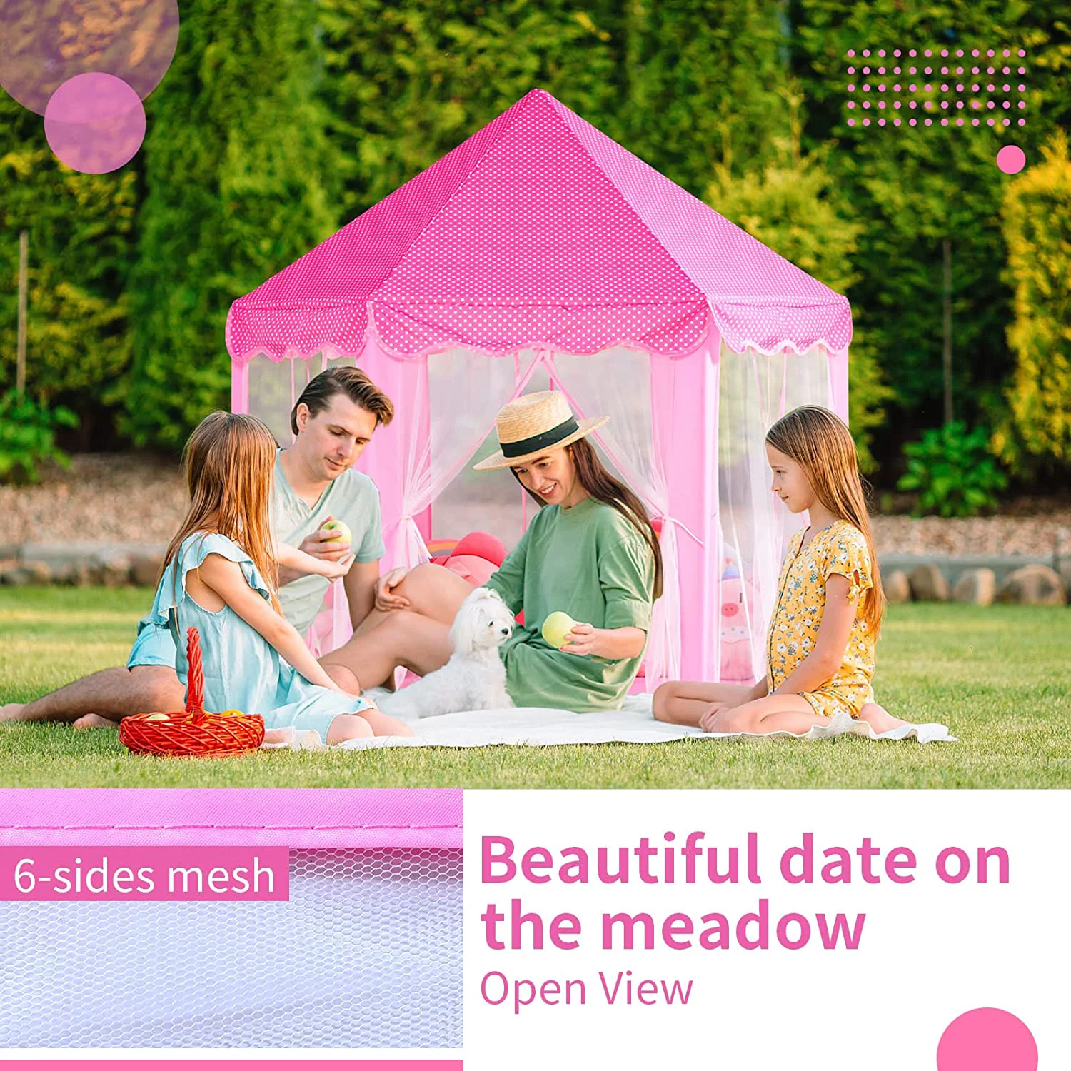 Castle Tent for Girls, Play Tents for Kids Hexagon Playhouse with Fairy Star Lights Toys for Indoor and Outdoor Games