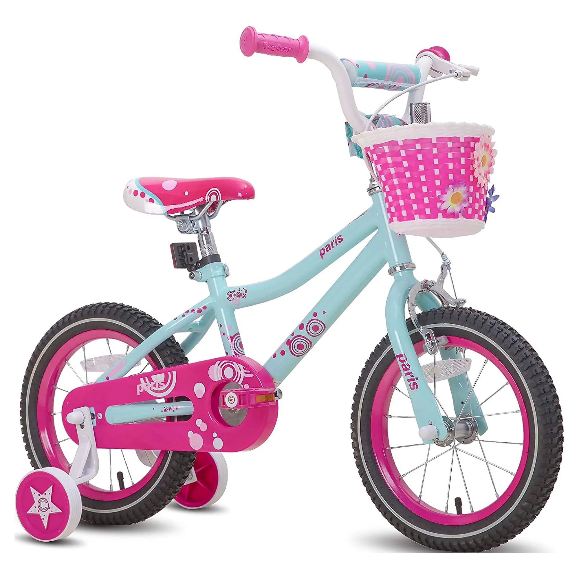 JOYSTAR 16 Inch Paris Girls Bike for 4-7 Year Old Kids, Blue/Fuschia