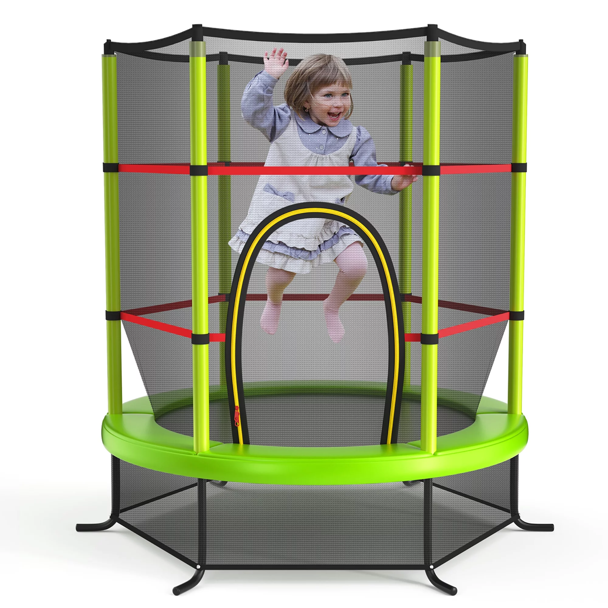 Costway 55″ Kids Trampoline Bouncing Jumping Mat Recreational Trampoline W/Enclosure Net Green