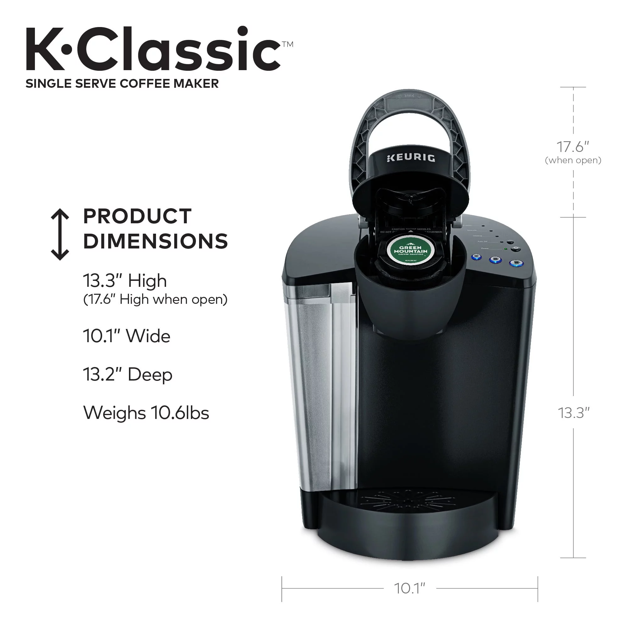 Keurig K-Classic Single Serve K-Cup Pod Coffee Maker, Black