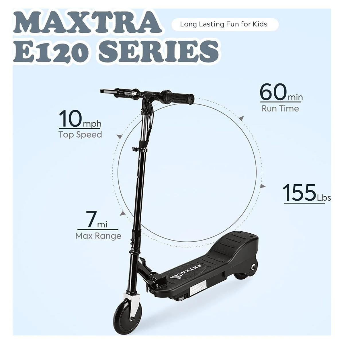 Maxtra Scooters E100 Electric Scooter for Kid’s Ages 6-12 – up to 10 MPH, Foldable and Adjustable Handlebar