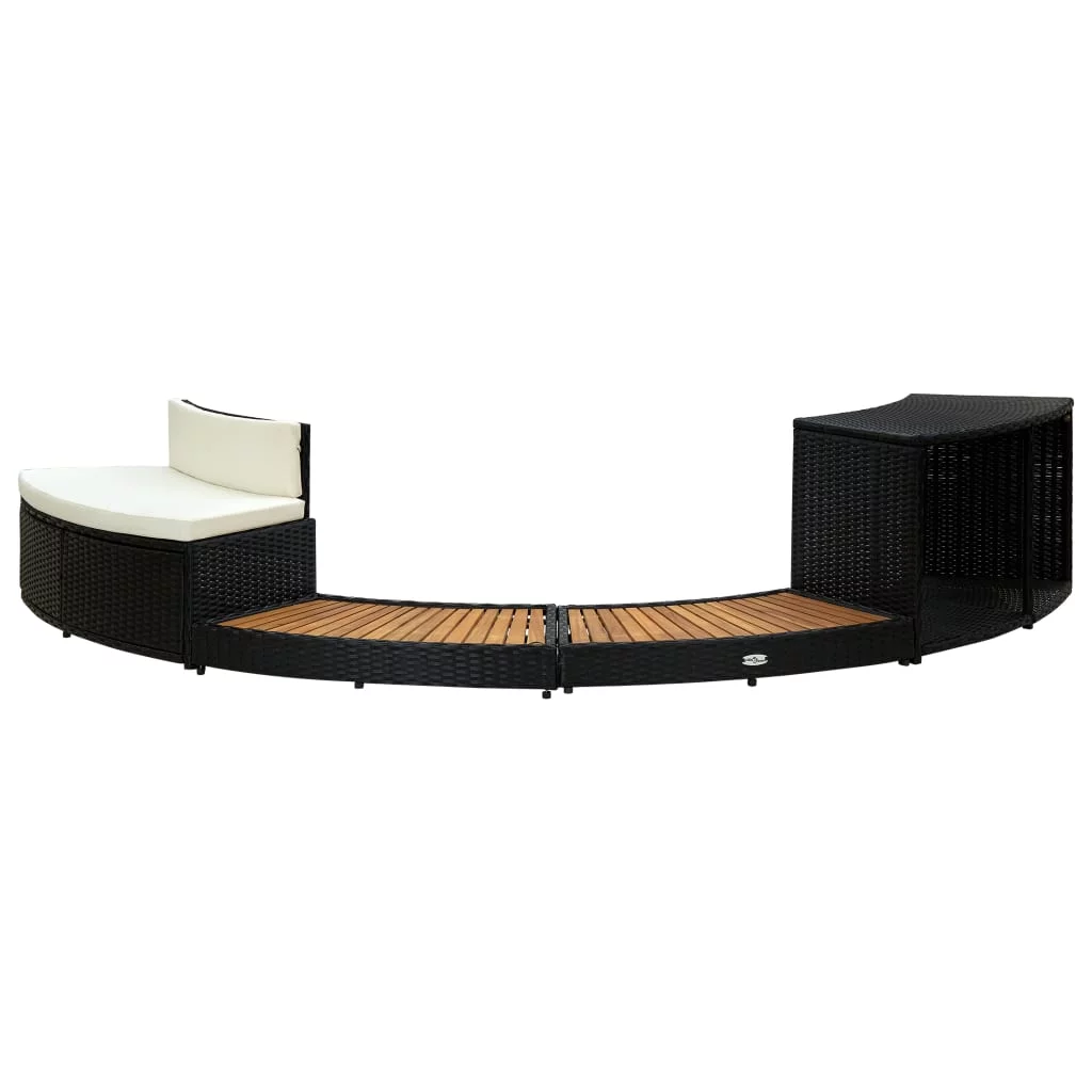 vidaXL Spa Surround Black Poly Rattan and Acacia Wood