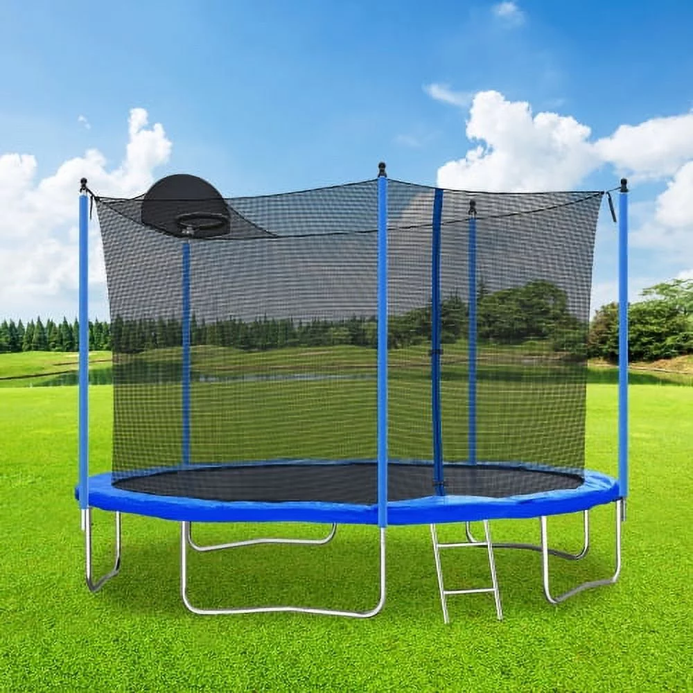 TRIPLE TREE 10 FT Trampoline with Safe Enclosure Net, 660 lbs Capacity for 3 Kids, Outdoor Fitness Trampoline with Waterproof Jump Mat Ladder for Indoor Park Kindergarten Toddler Trampolines