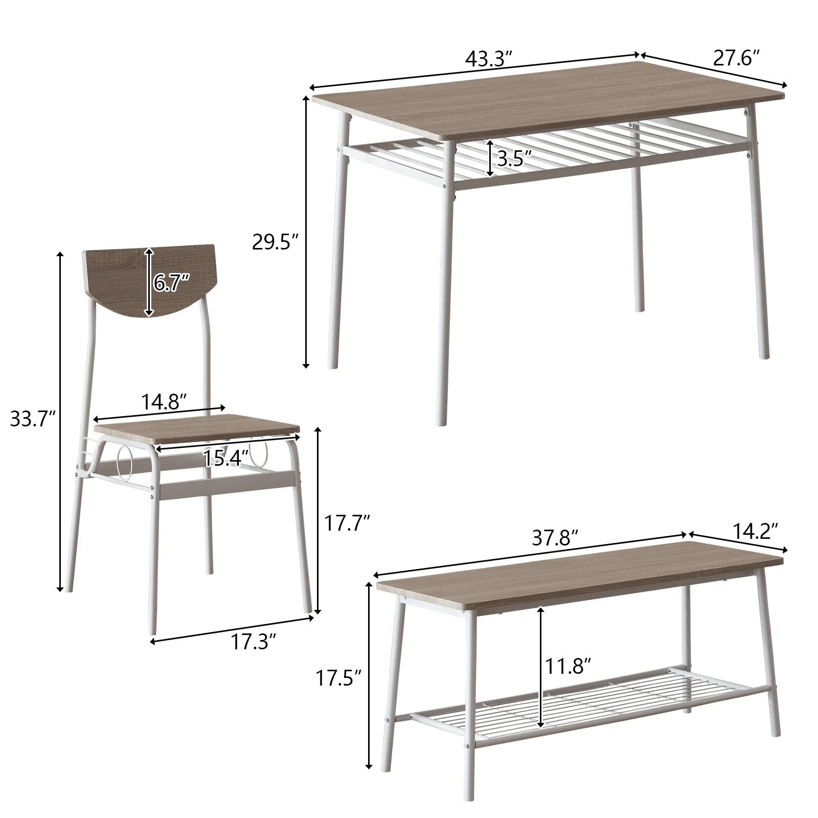 Ktaxon 6-Piece Dining Room Set Modern Kitchen Table Set with 4 Chairs and 1 Bench, Dining Table for 6 with Metal Frame Natural color