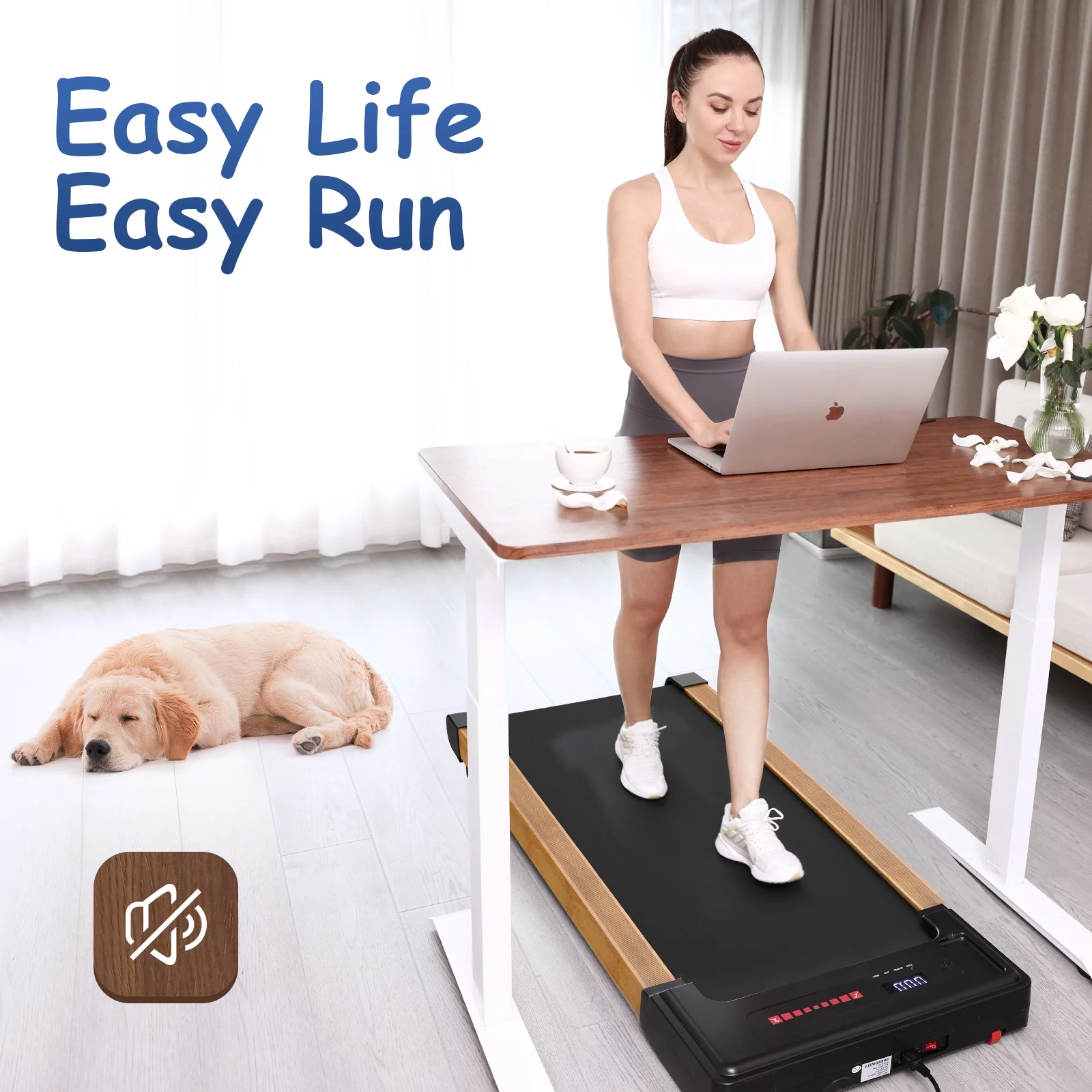 OBENSKY Walking Pad Treadmill Under Desk, Wood 2.25HP Grain Portable Mini Treadmill w/ Remote Control